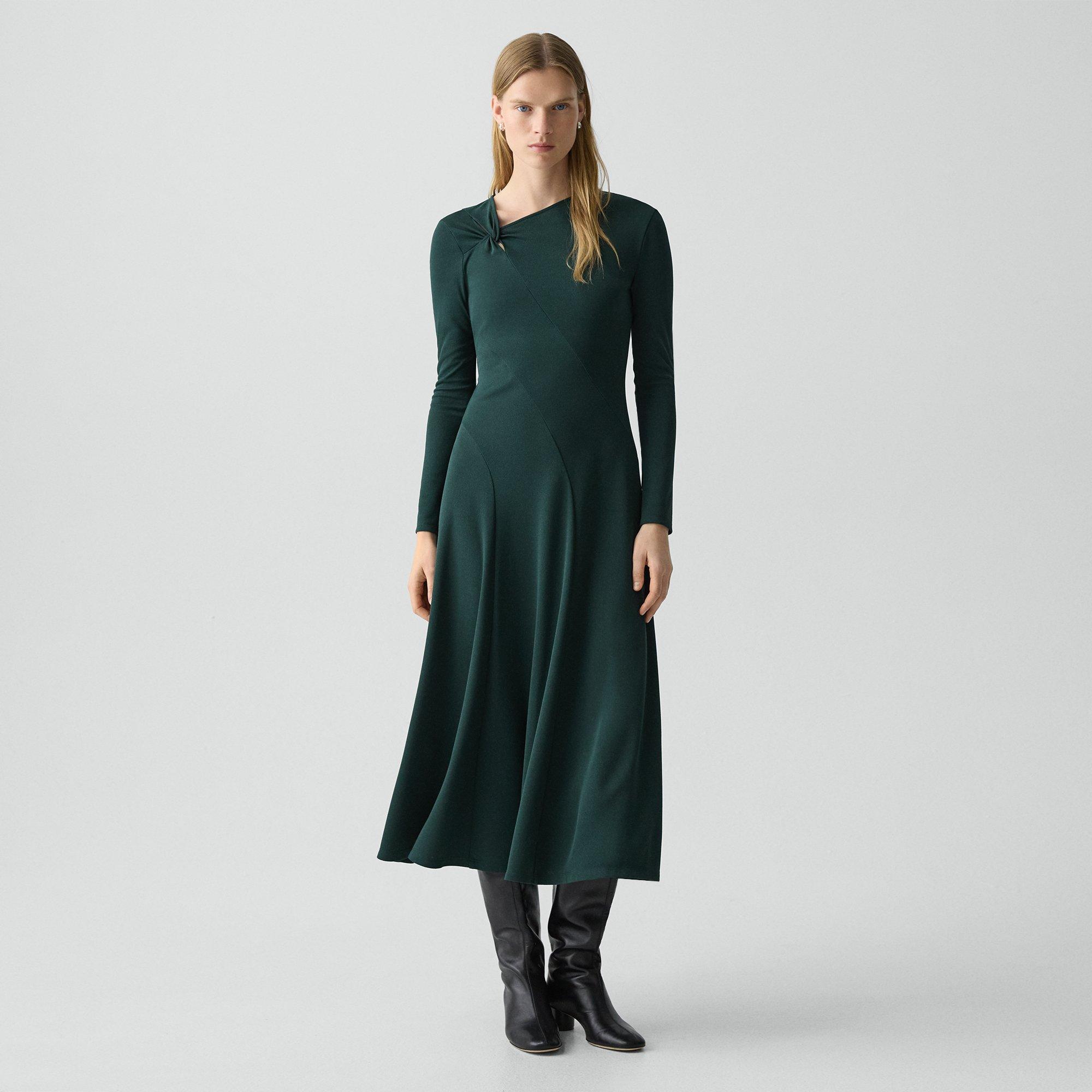 Theory Twist Neck Midi Dress In Crepe Jersey In Green