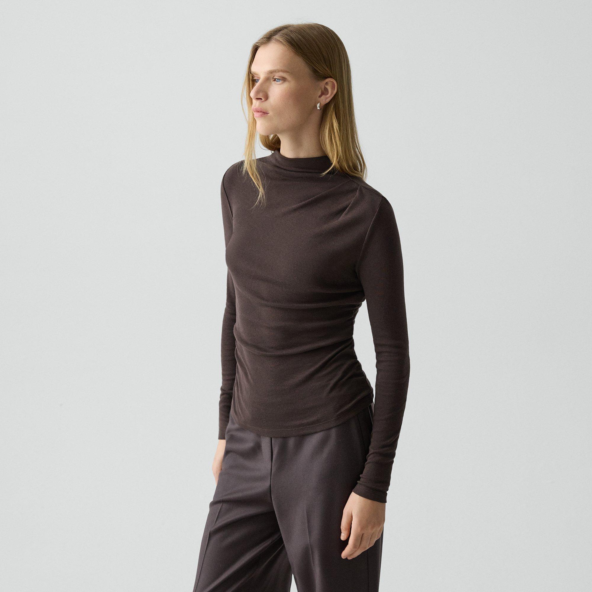 Theory Mock Neck Top In Soft Rib In Brown
