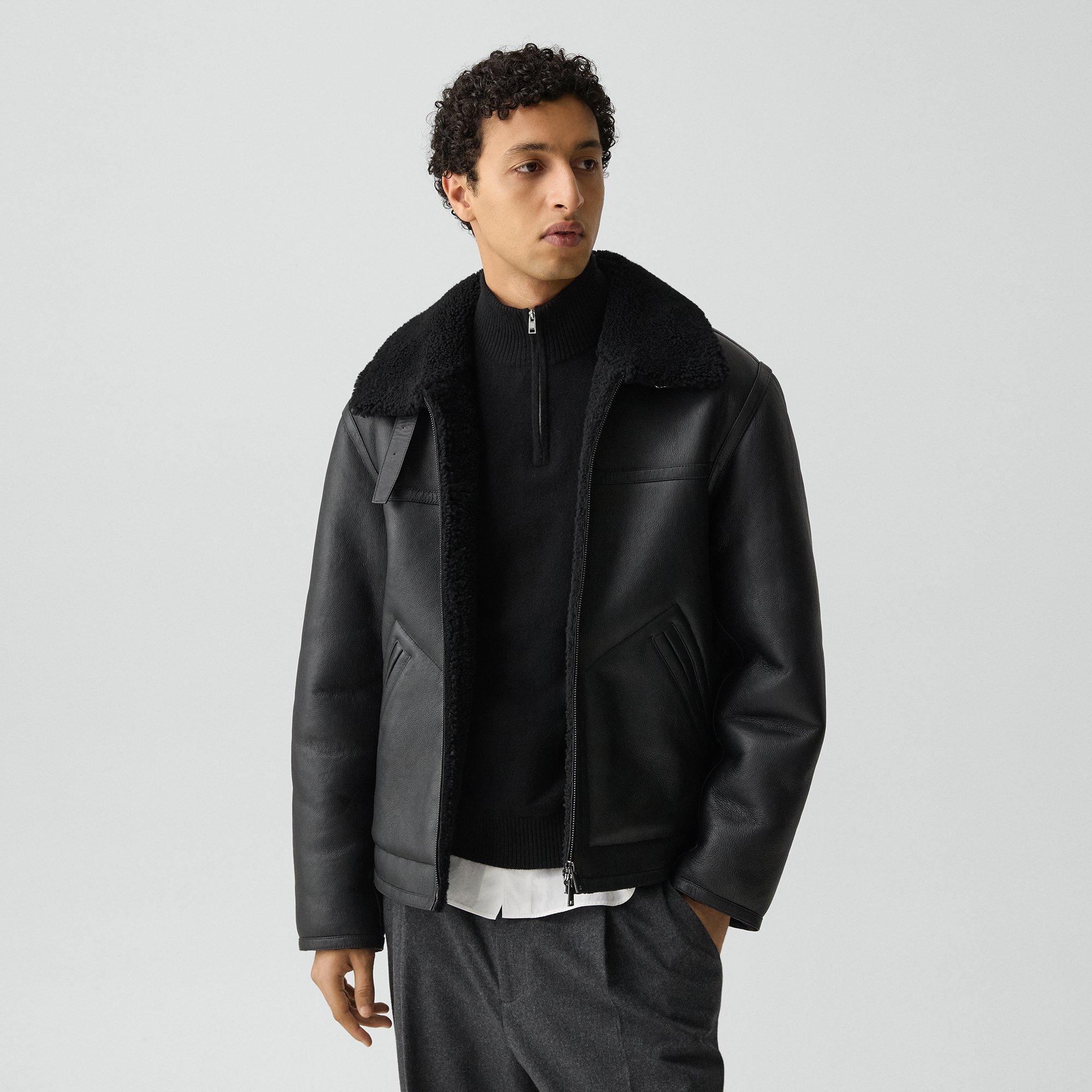 Theory Aviator Jacket In Shearling In Black