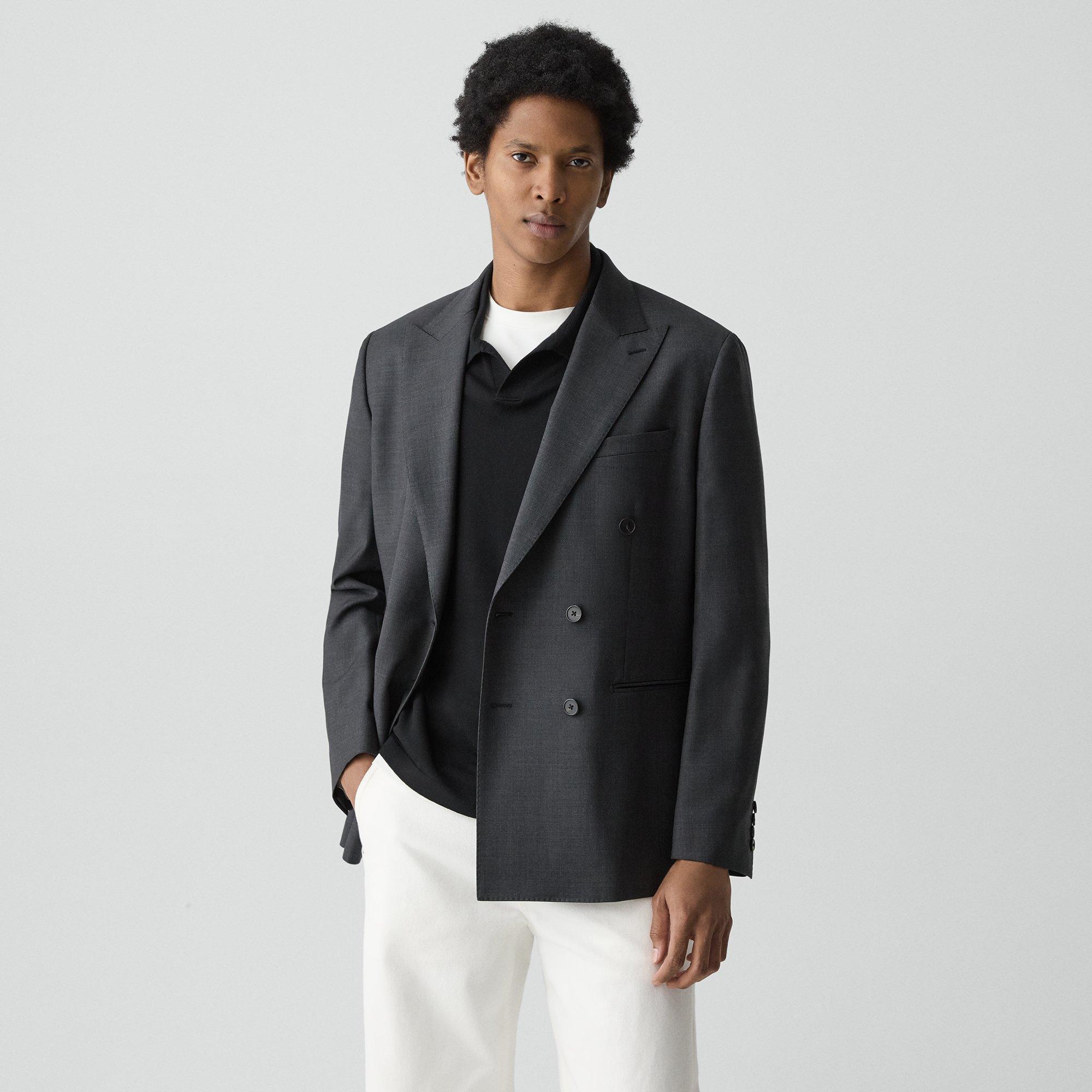 Theory Standard Double-breasted Blazer In Sartorial Wool In Gray