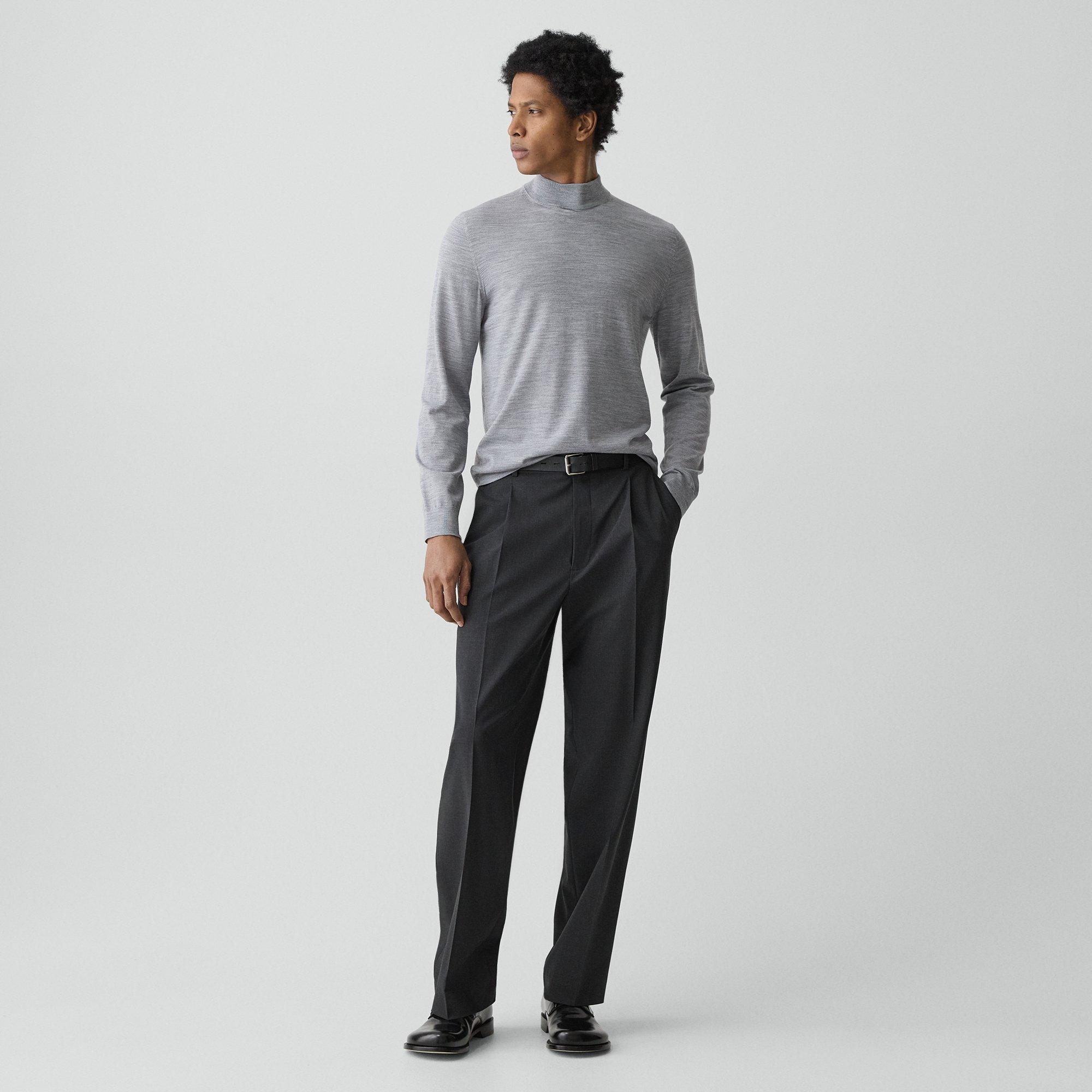 Theory Relaxed Pleat Pant In Stretch Wool In Blue