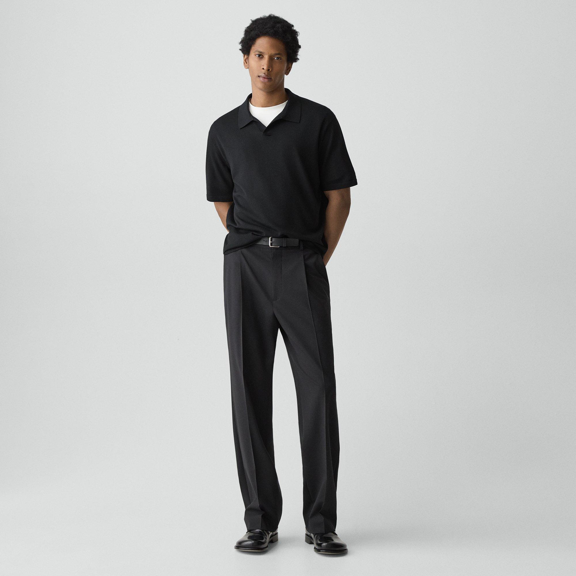 Theory Relaxed Pleat Pant In Stretch Wool In Black