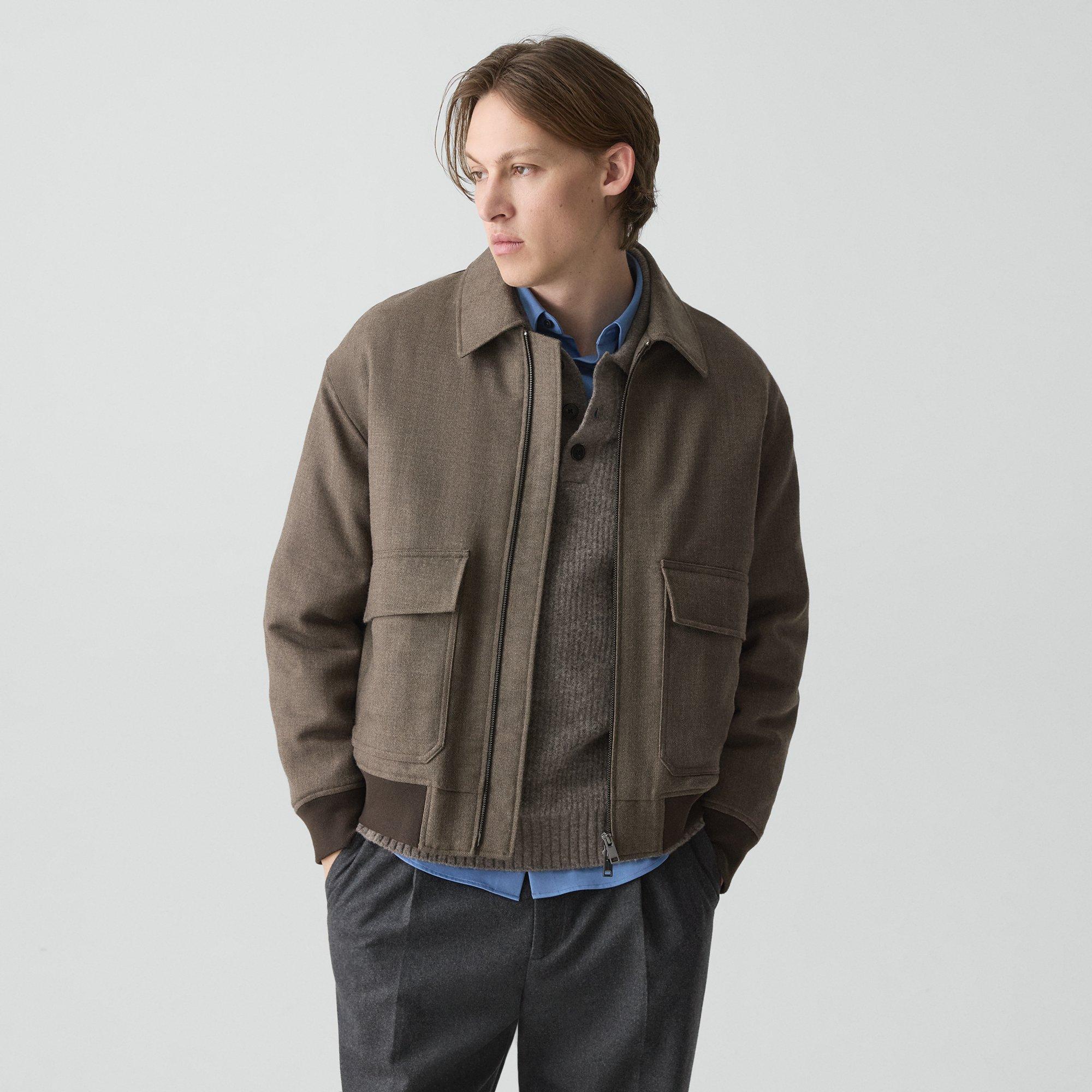 Theory Modern Aviator Jacket In Dapper Wool In White