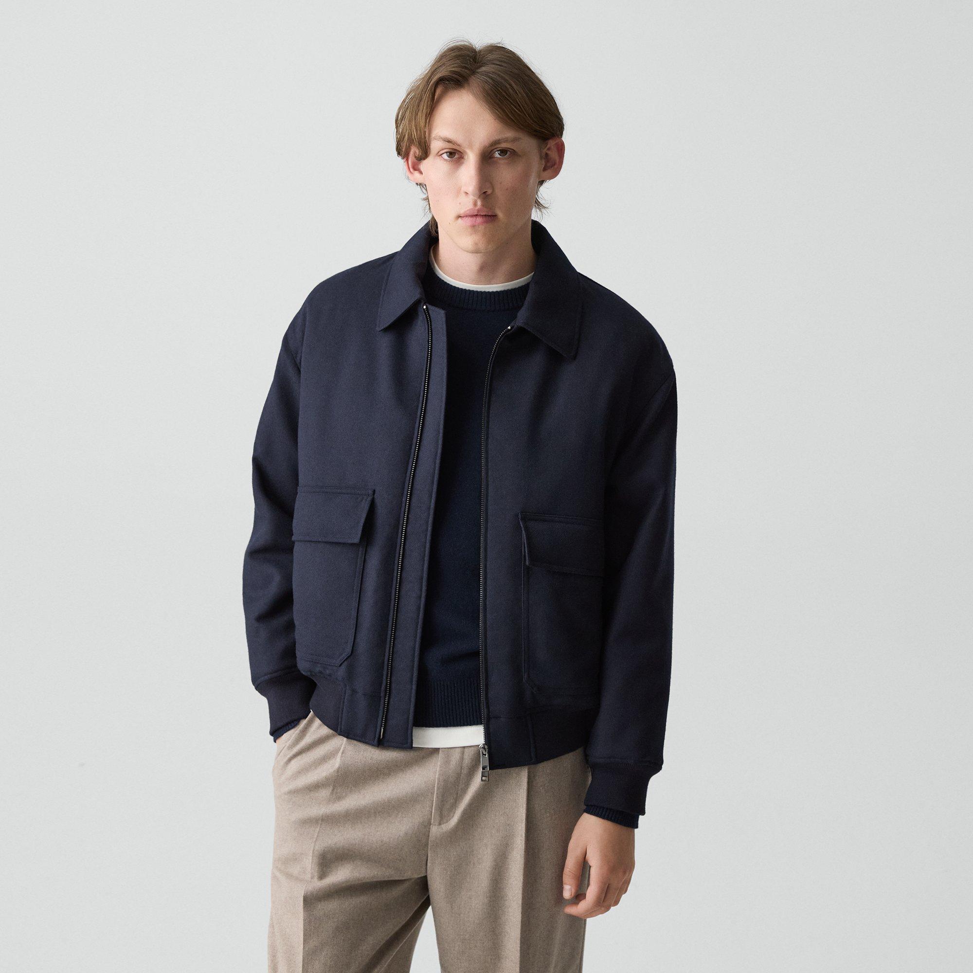 Theory Modern Aviator Jacket In Dapper Wool In Blue