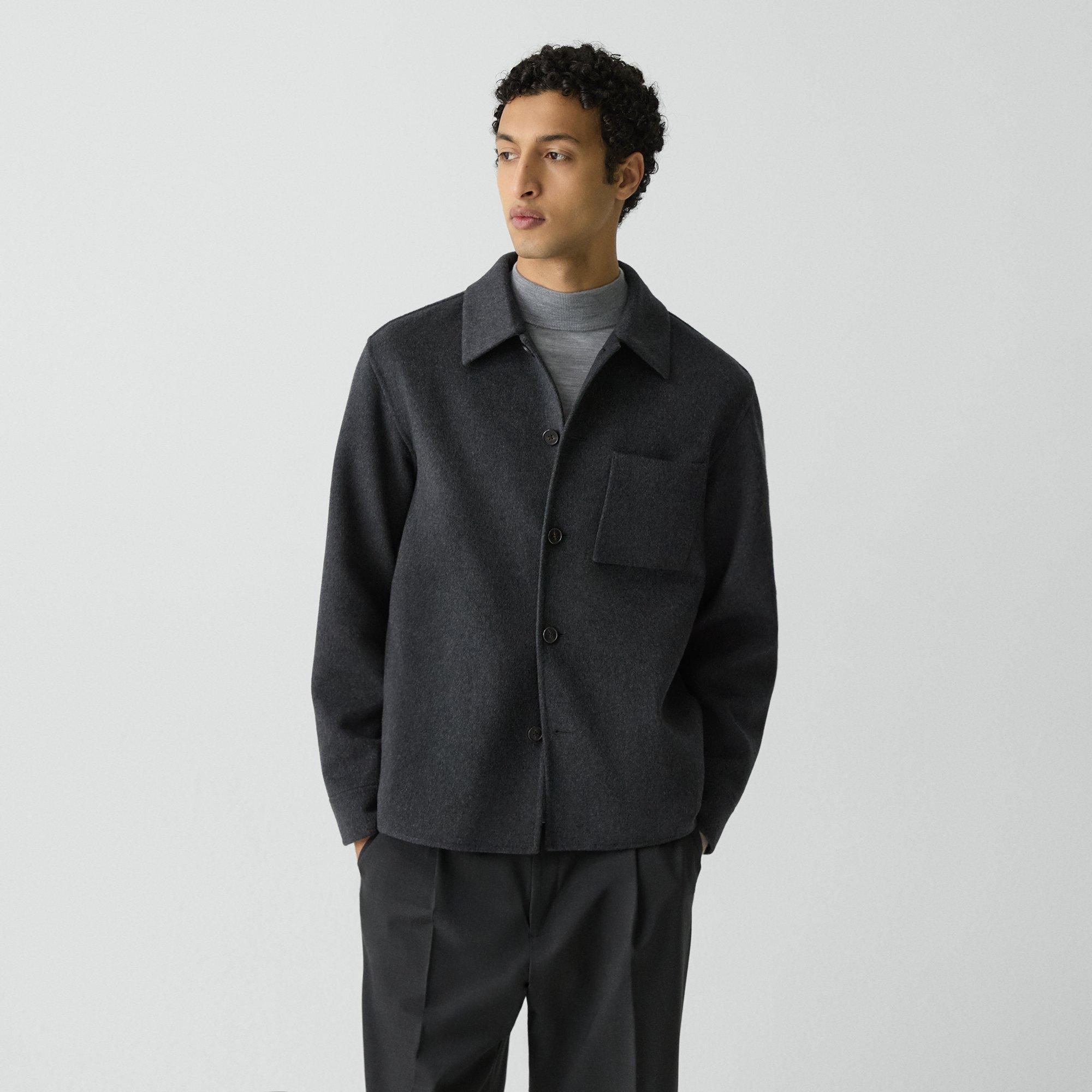 Theory Overshirt In Double-face Wool-cashmere In Black