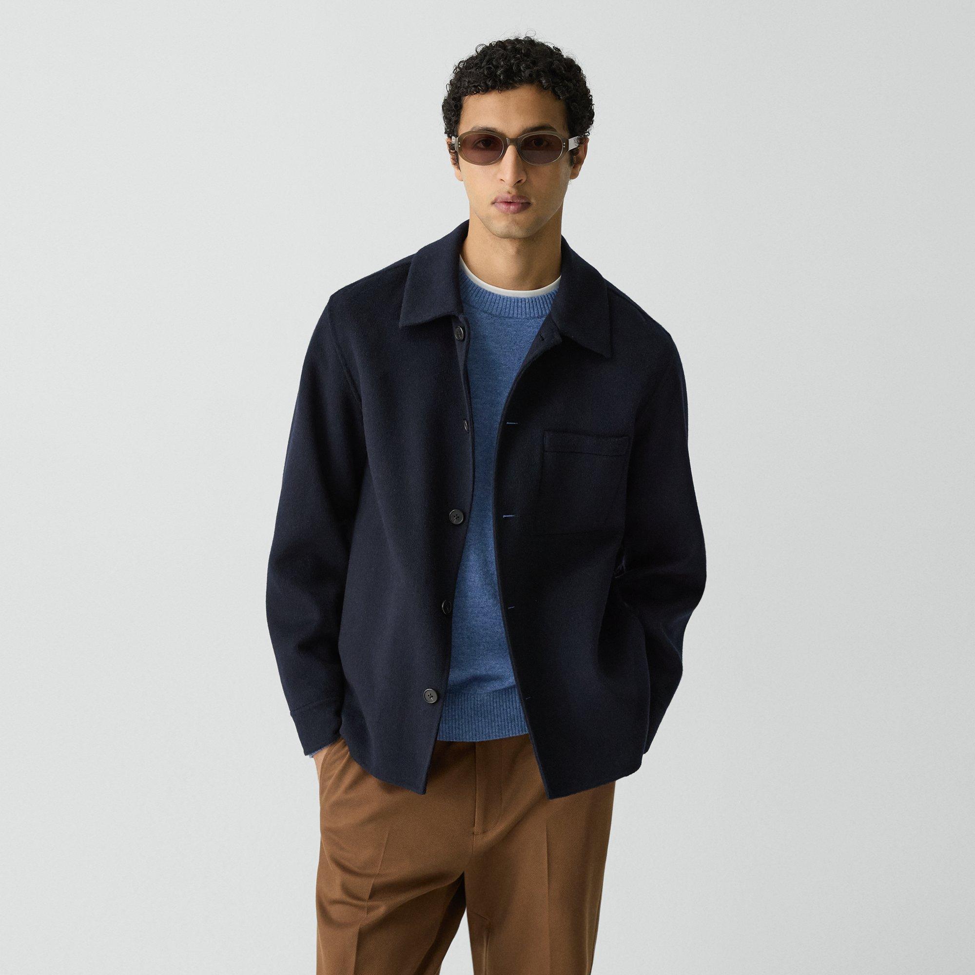 Theory Overshirt In Double-face Wool-cashmere In Blue