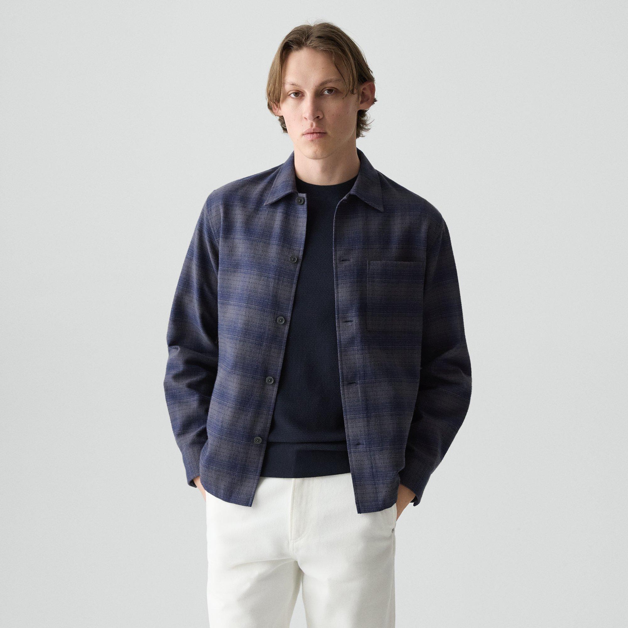 Theory Button-up Shirt In Textured Check In Blue