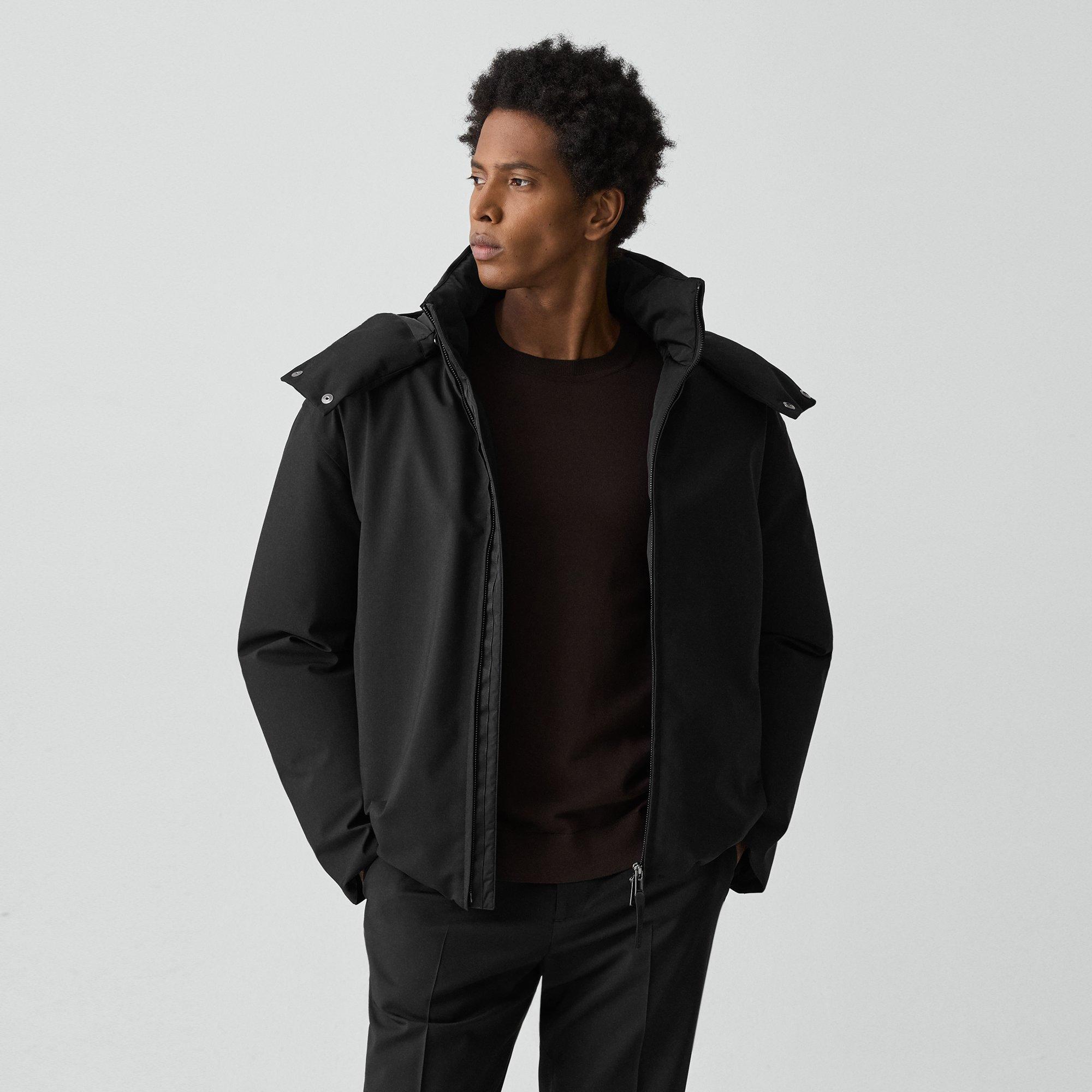 Theory Hooded Jacket In Bonded Wool-blend In Black