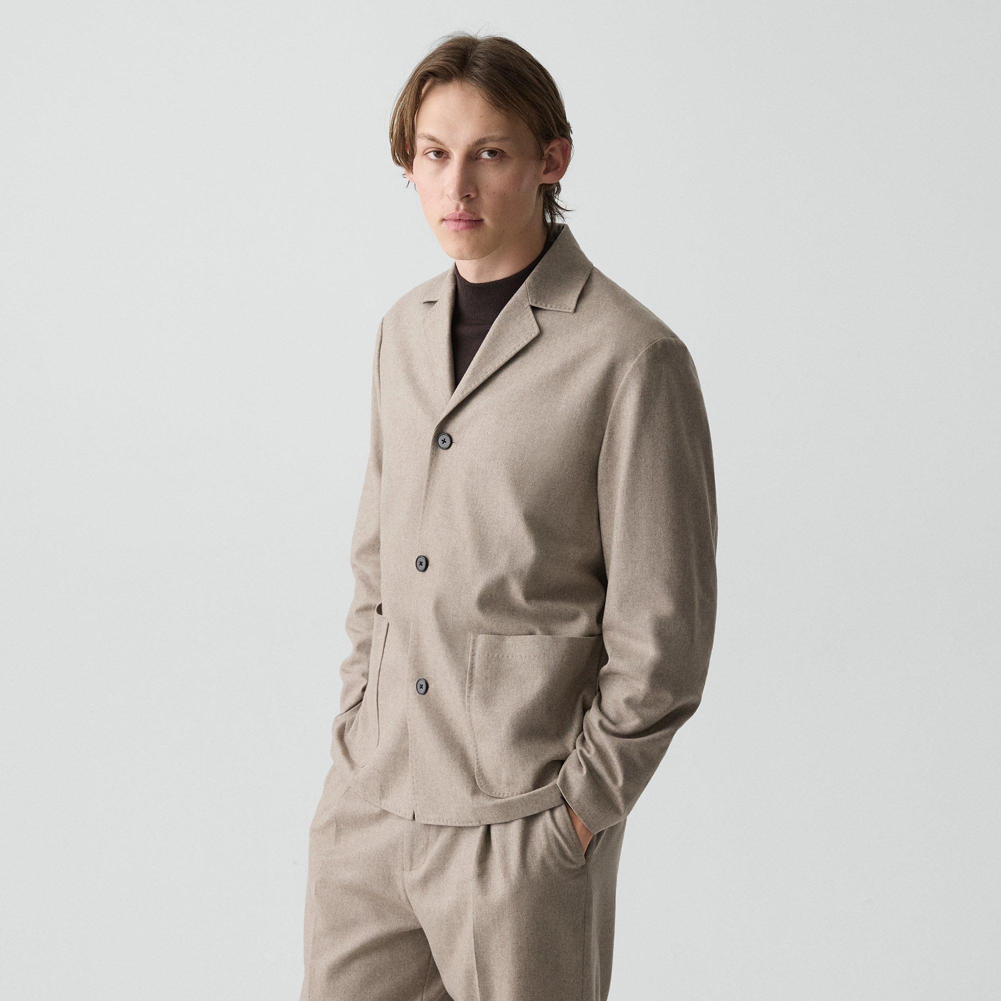 Theory Three-button Blazer In Cashmere-blend Flannel In Neutral