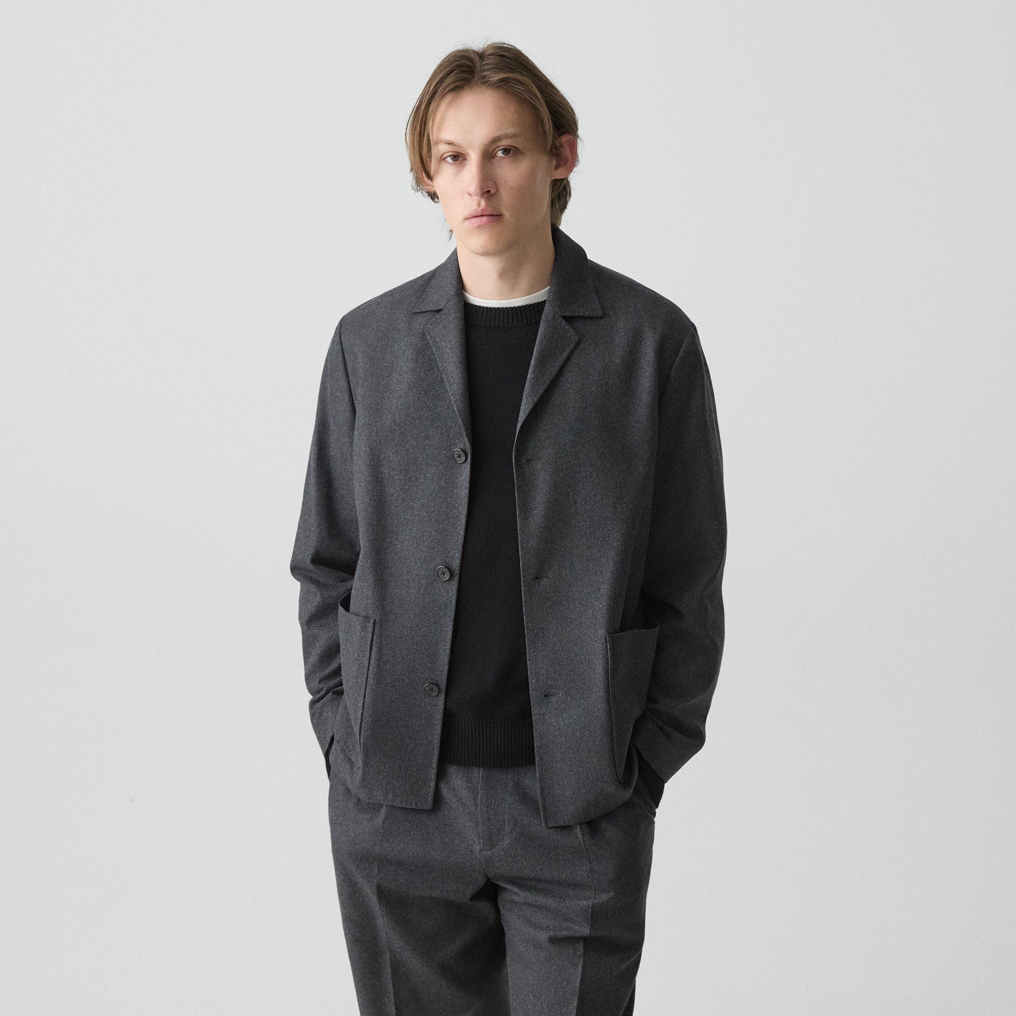 Theory Three-button Blazer In Cashmere-blend Flannel In Gray