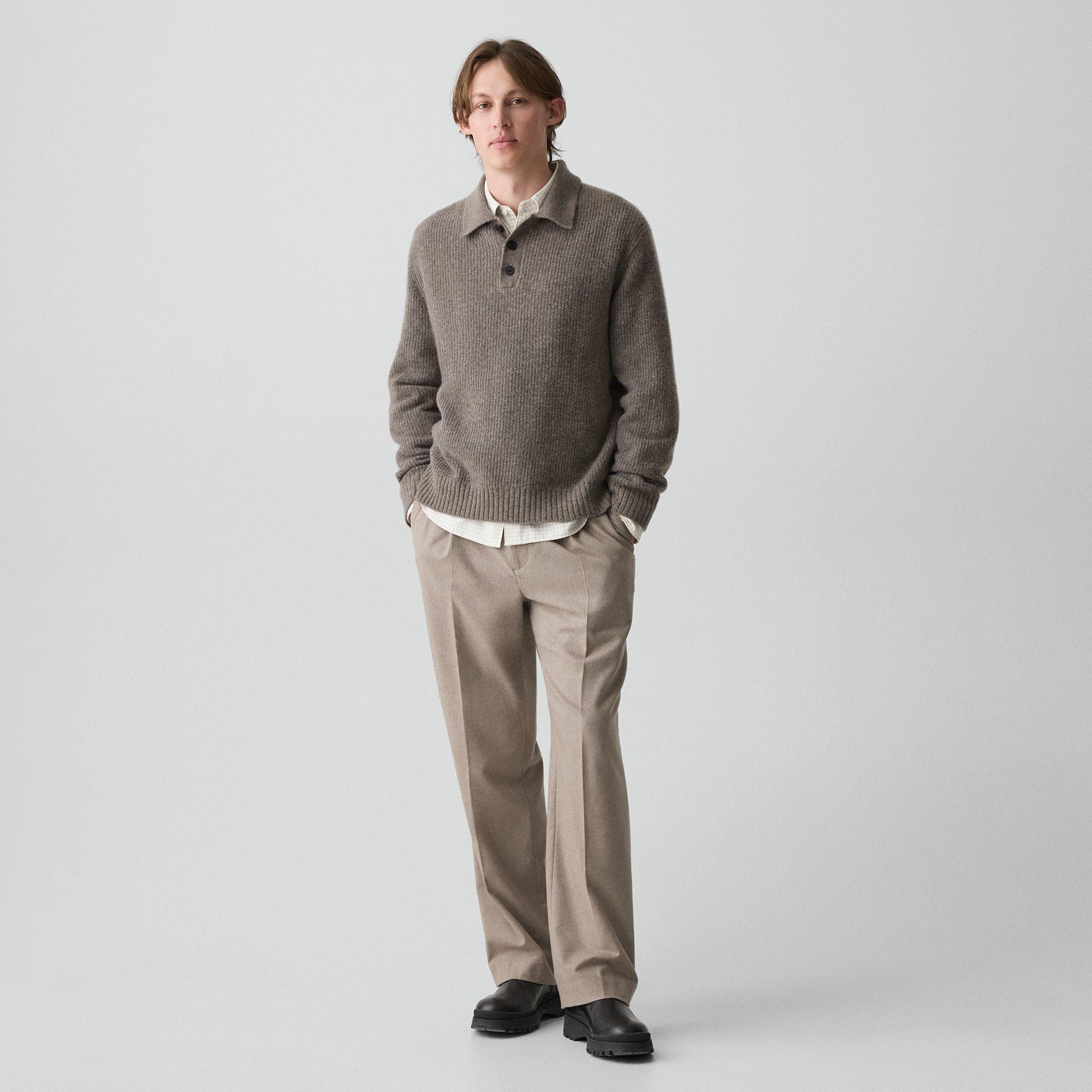 Theory Relaxed Pleat Pant In Cashmere-blend Flannel In Gray