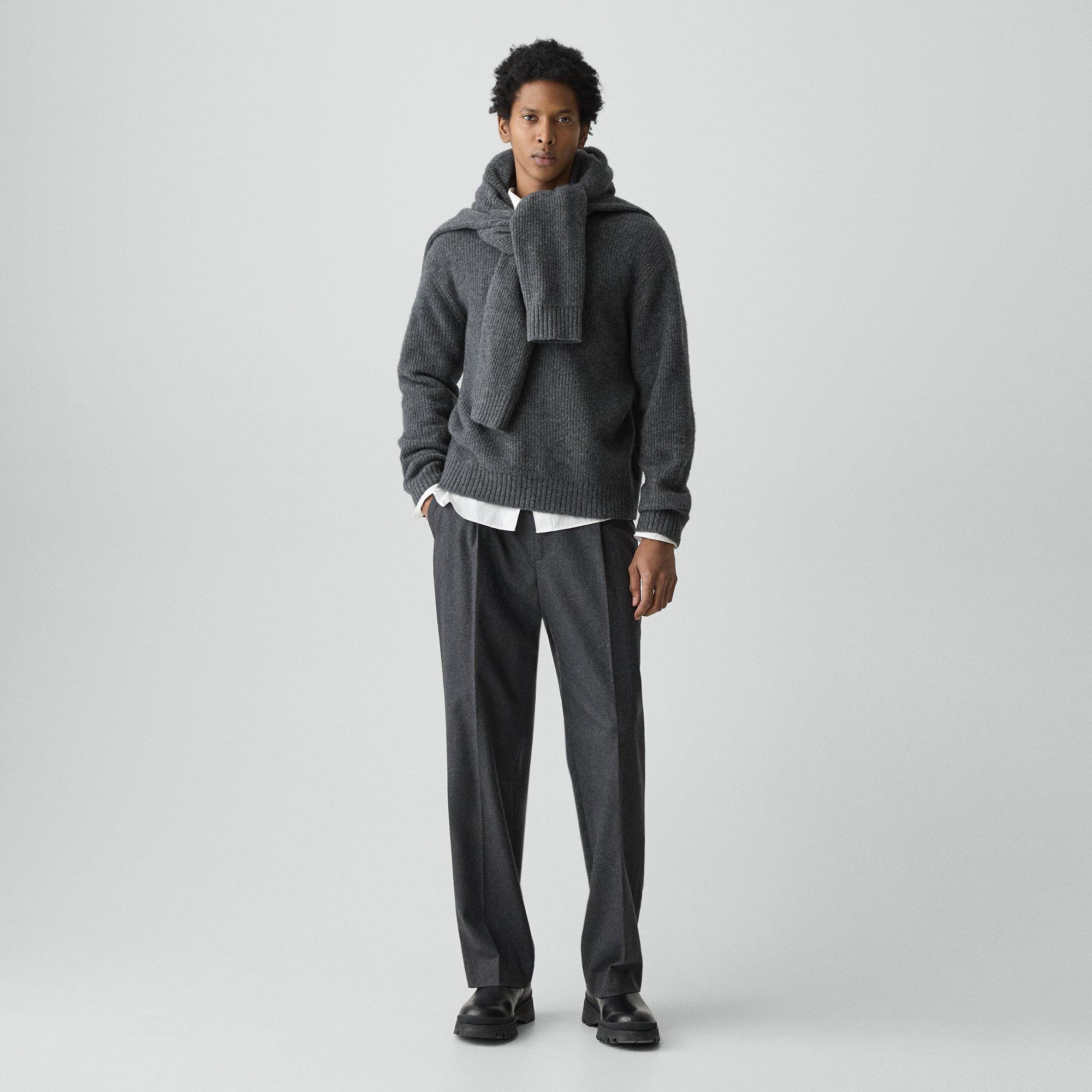 Theory Relaxed Pleat Pant In Cashmere-blend Flannel In Metallic