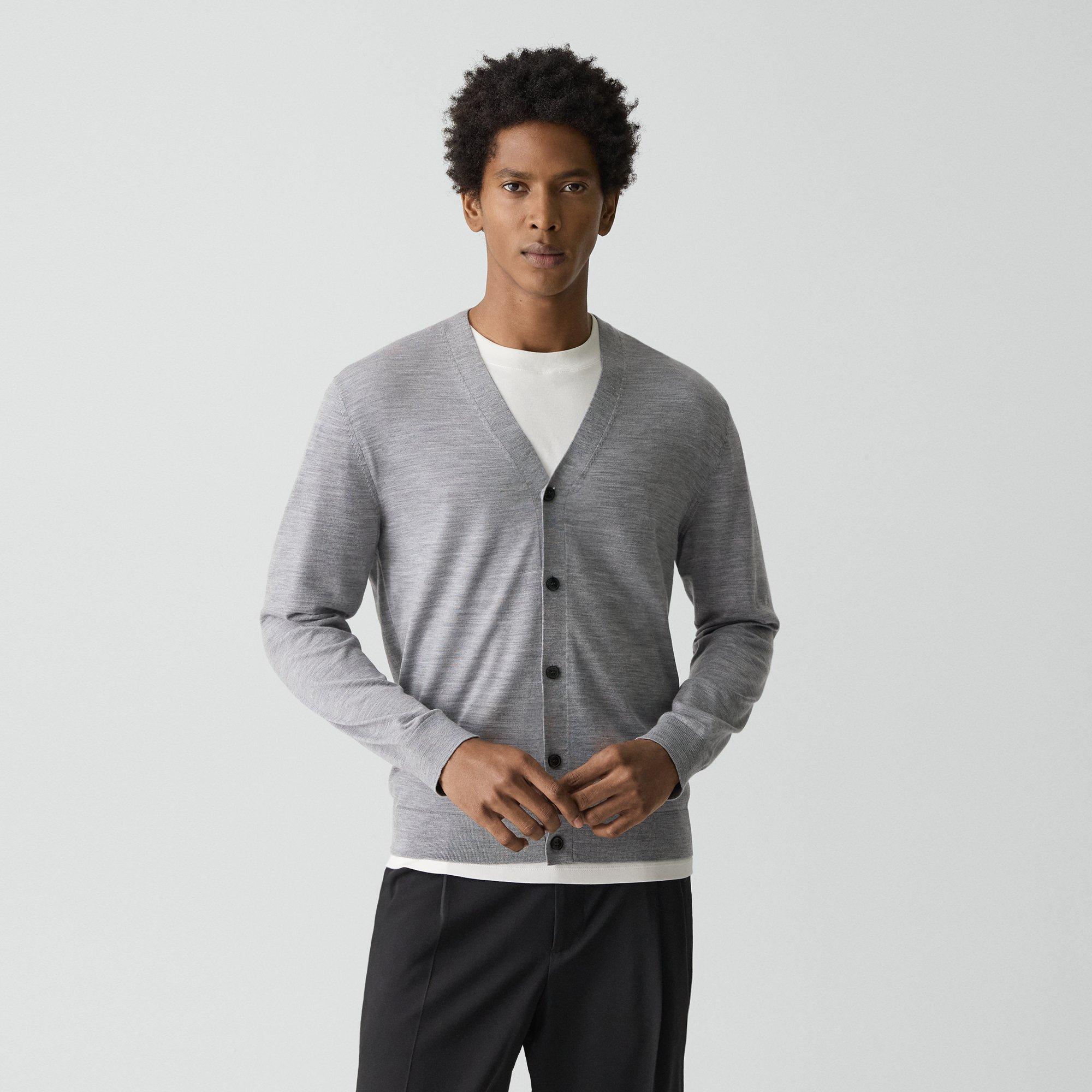 Theory V-neck Cardigan In Regal Wool In Gray