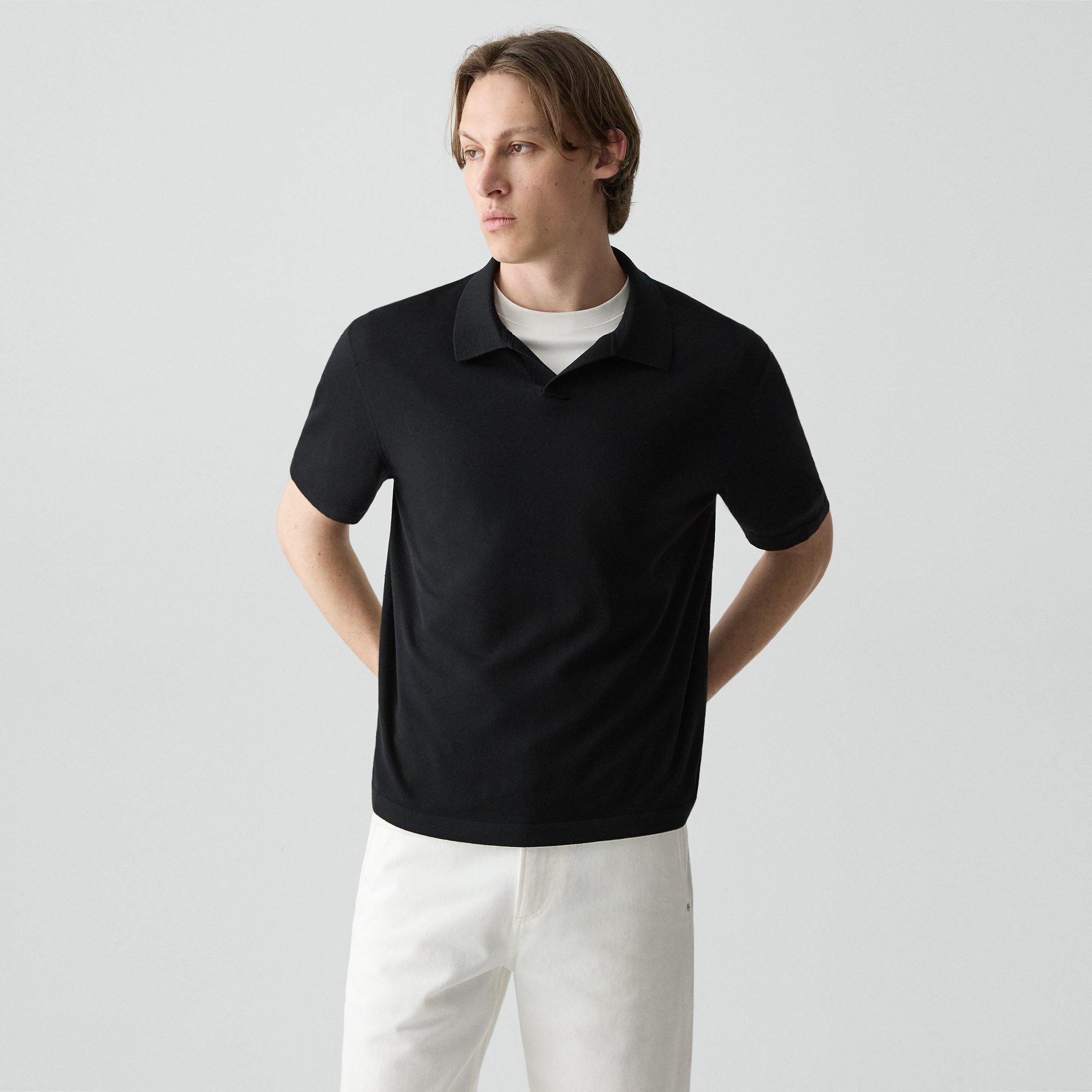 Theory Relaxed Polo Shirt In Regal Wool In Black