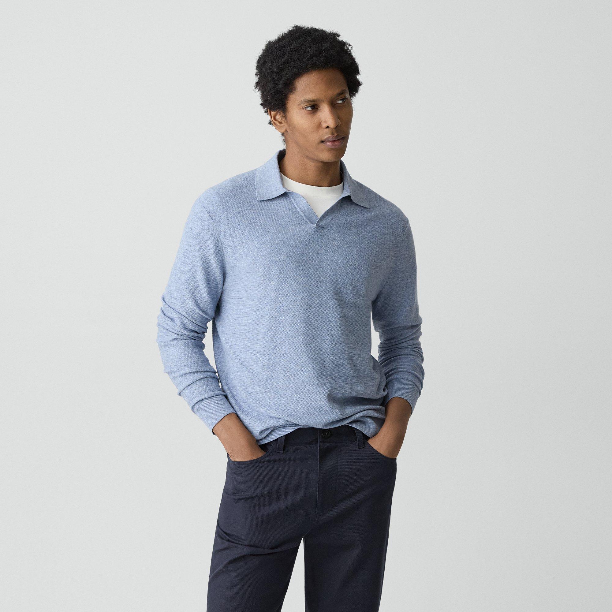 Theory Goris Long-sleeve Polo Shirt In Light Bilen