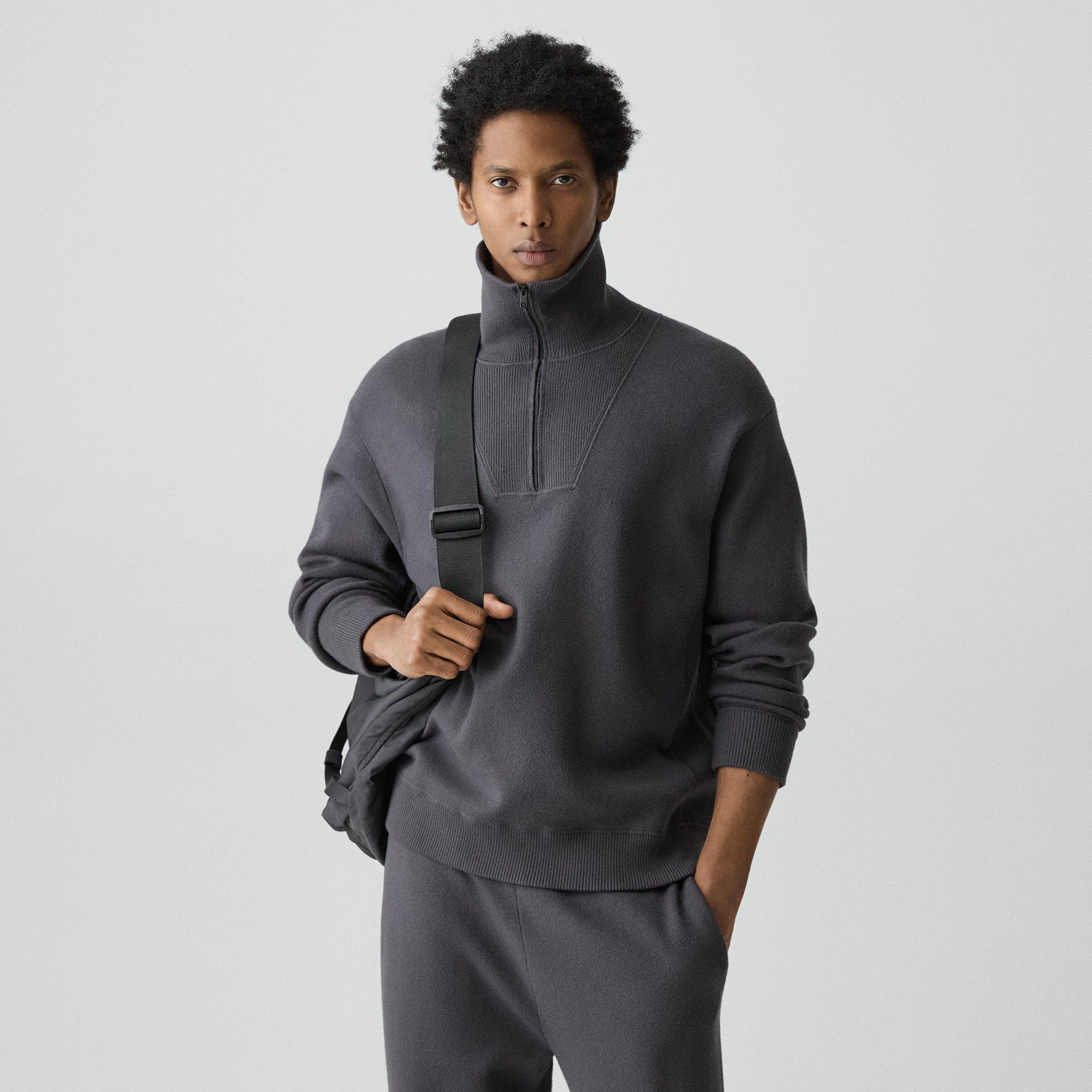 Theory Relaxed Quarter-zip Sweatshirt In Wool Bilen In Gray