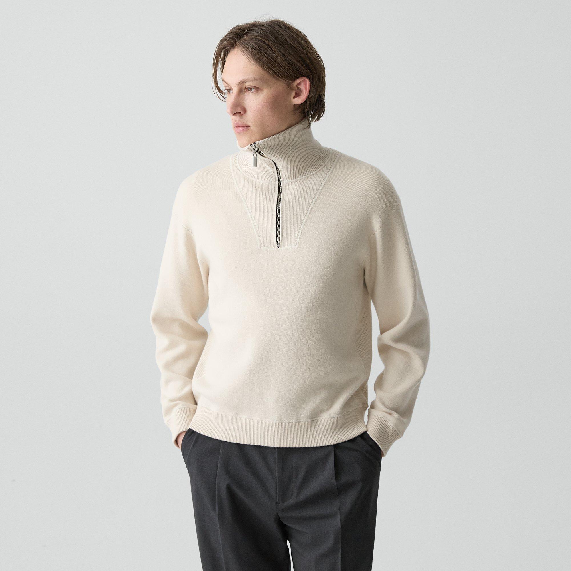 Theory Relaxed Quarter-zip Sweatshirt In Wool Bilen In Neutral