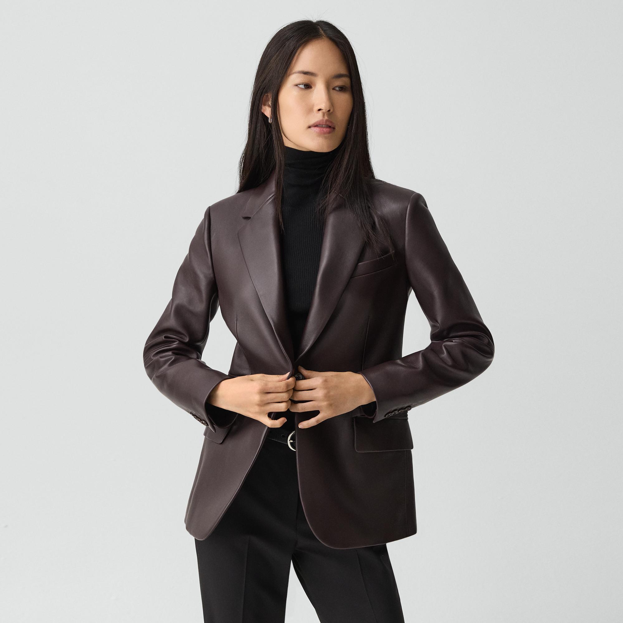 Theory Lynnia Blazer In Leather In Brown