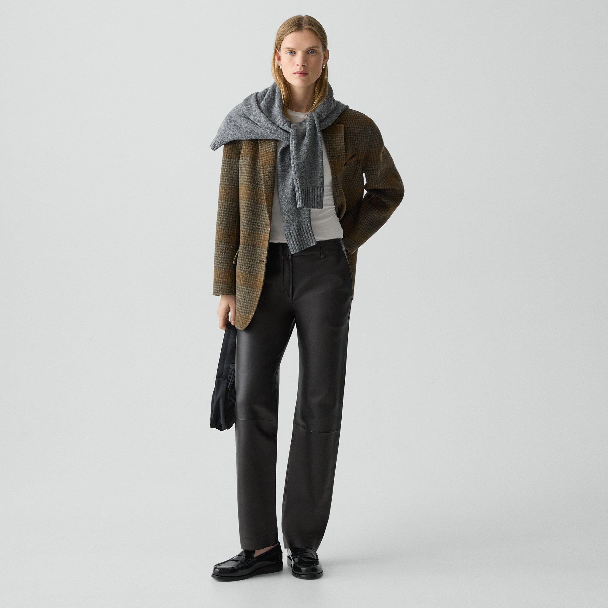 Theory Classic Straight Pant In Sleek Leather In Black