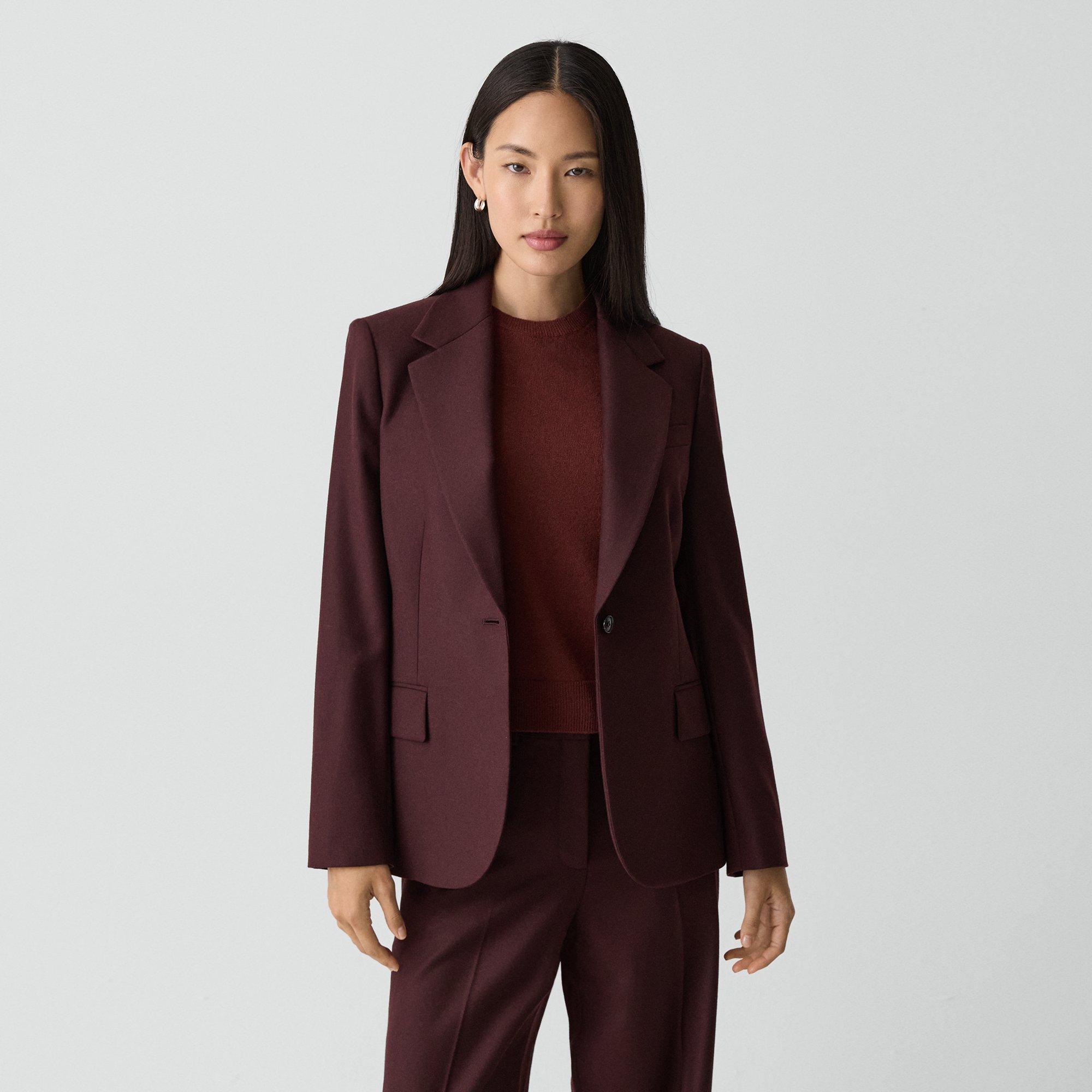 Theory Lynnia Blazer In Sleek Flannel In Burgundy