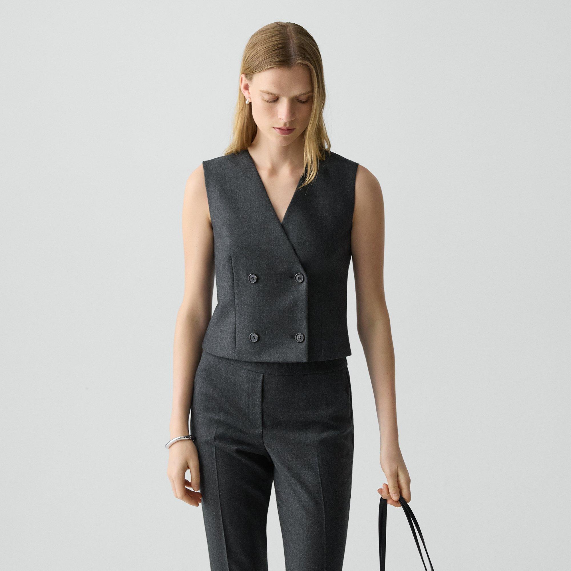 Theory Shrunken Double-breasted Vest In Sleek Flannel In Black