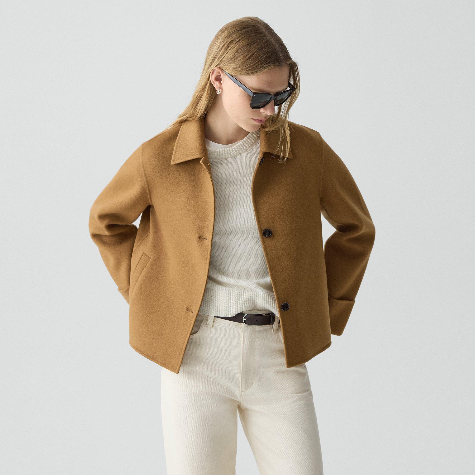 Theory Boxy Cuff Jacket In Double-face Wool-cashmere In Brown