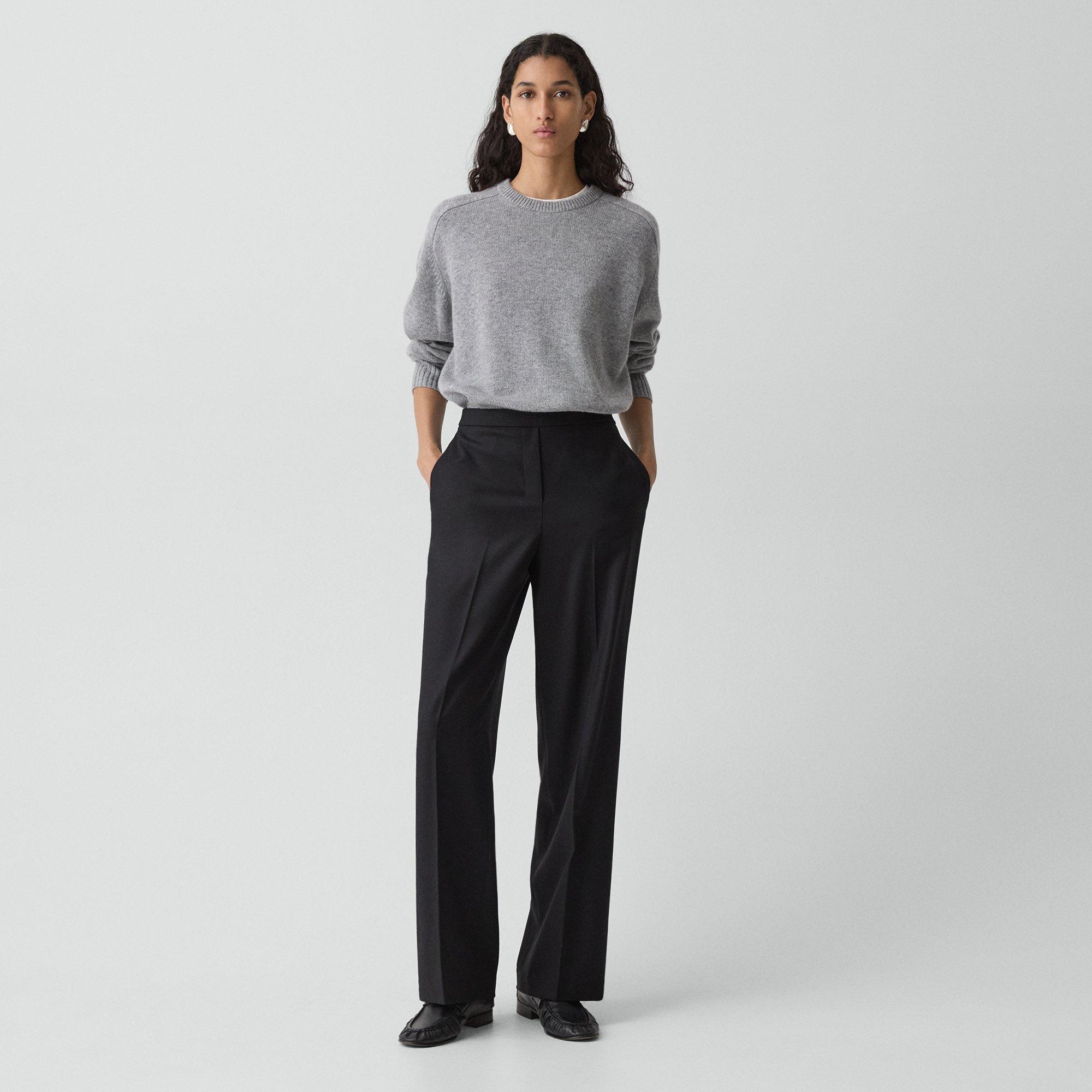 Theory Wide-leg Pull-on Pant In Sleek Flannel In Black