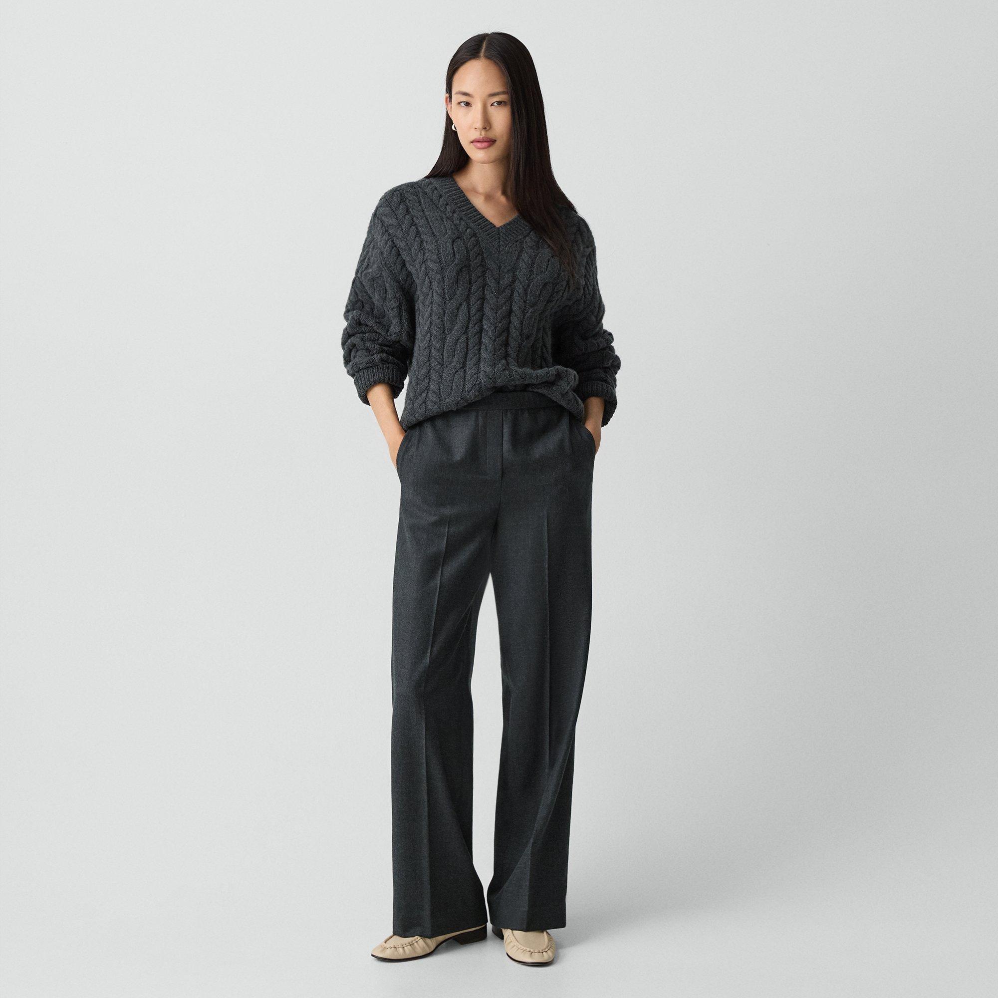 Theory Wide-leg Pull-on Pant In Sleek Flannel In Multi