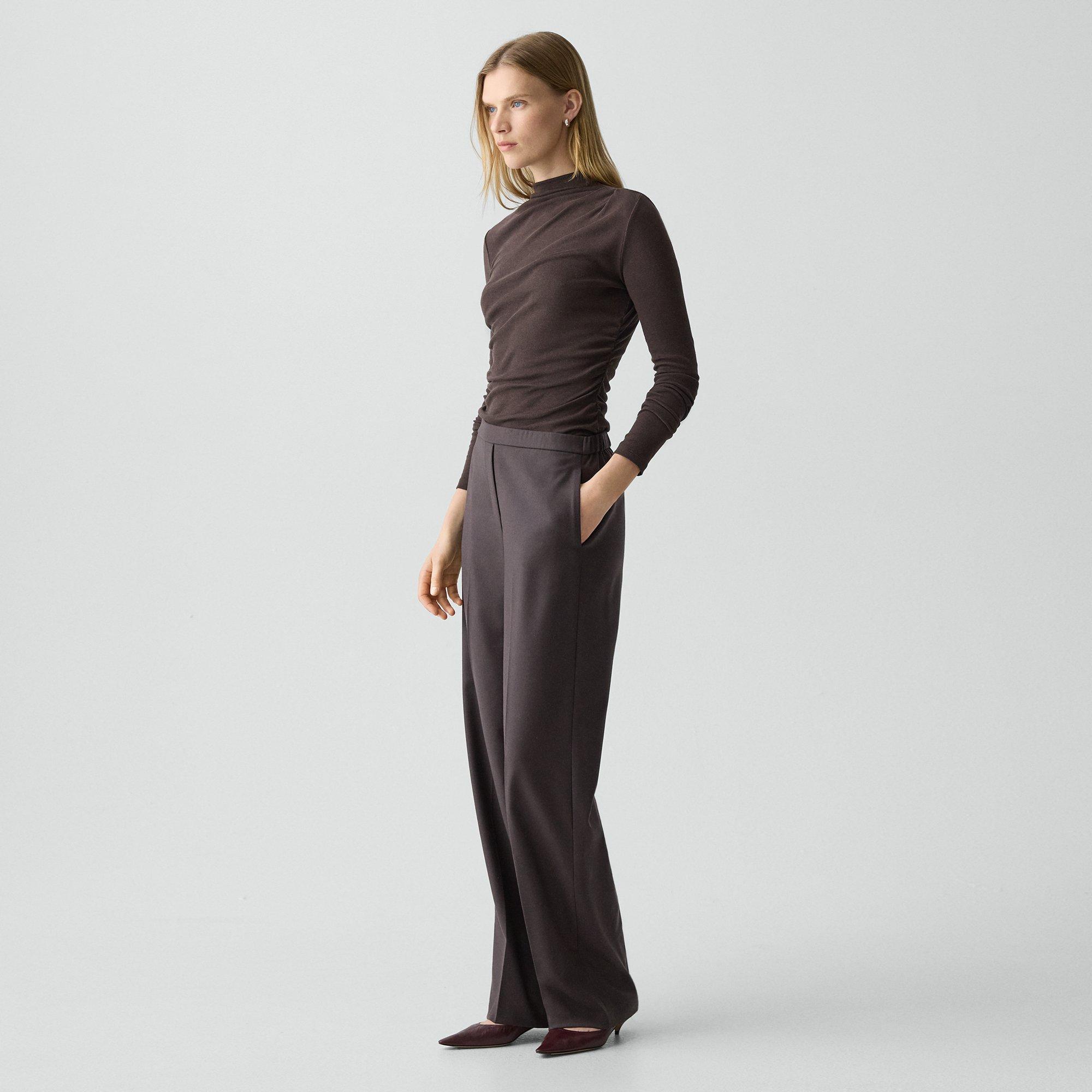 Theory Wide-leg Pull-on Pant In Sleek Flannel In Multi