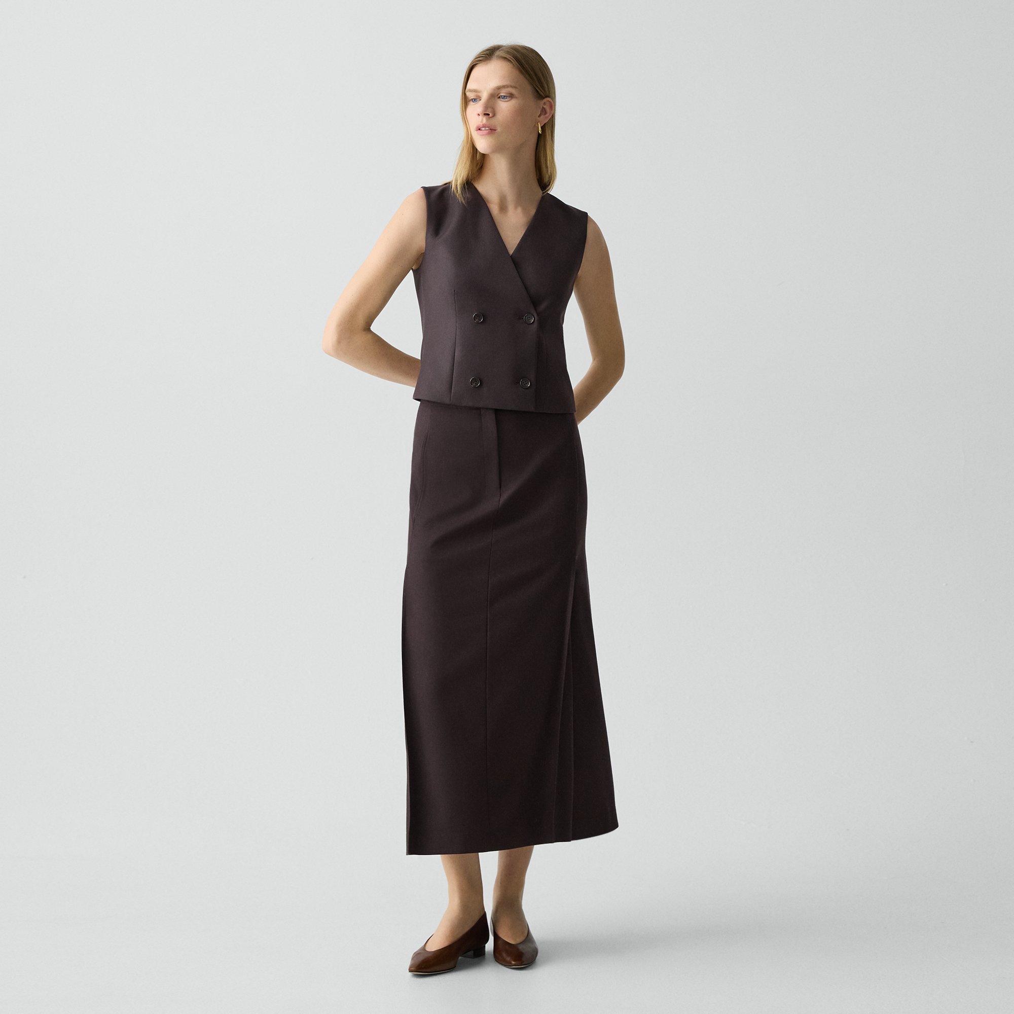 Theory Pleated Maxi Skirt In Wool-blend Flannel In Multi