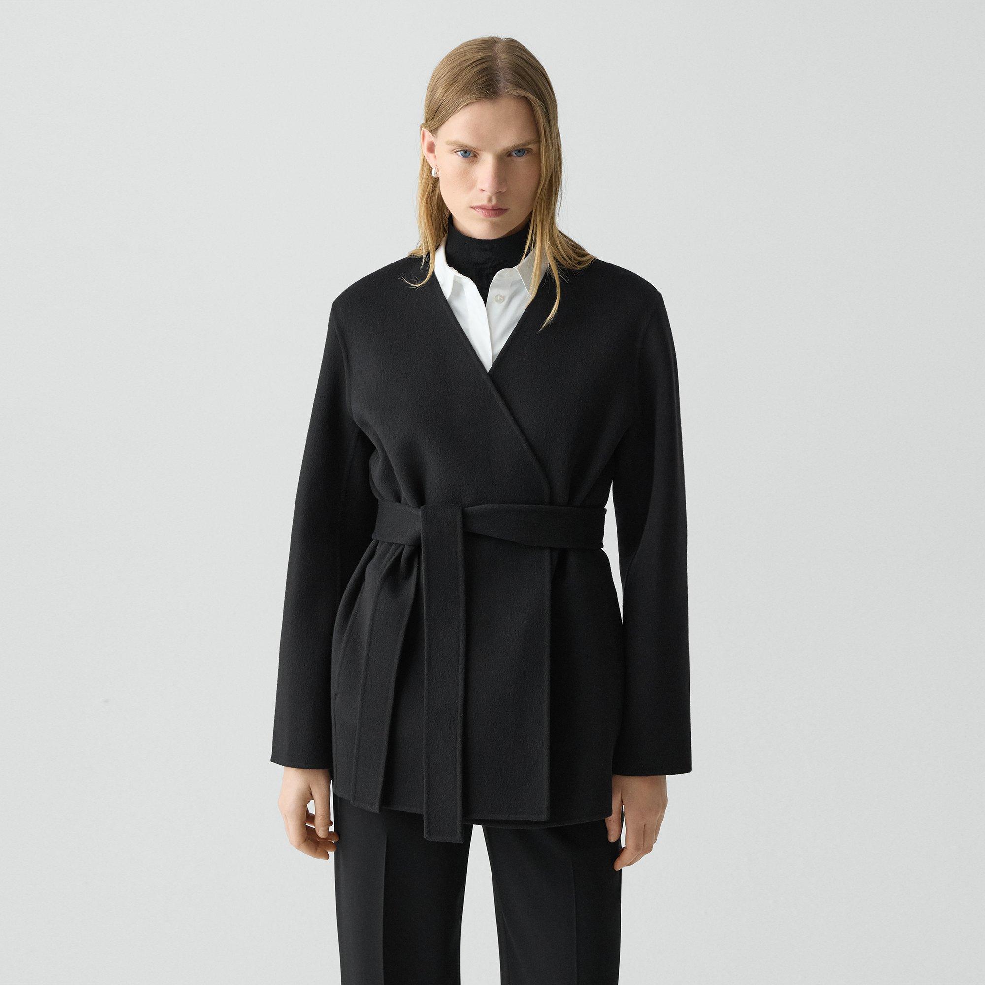 Theory Double-breasted Cardigan Jacket In Double-face Wool-cashmere In Black