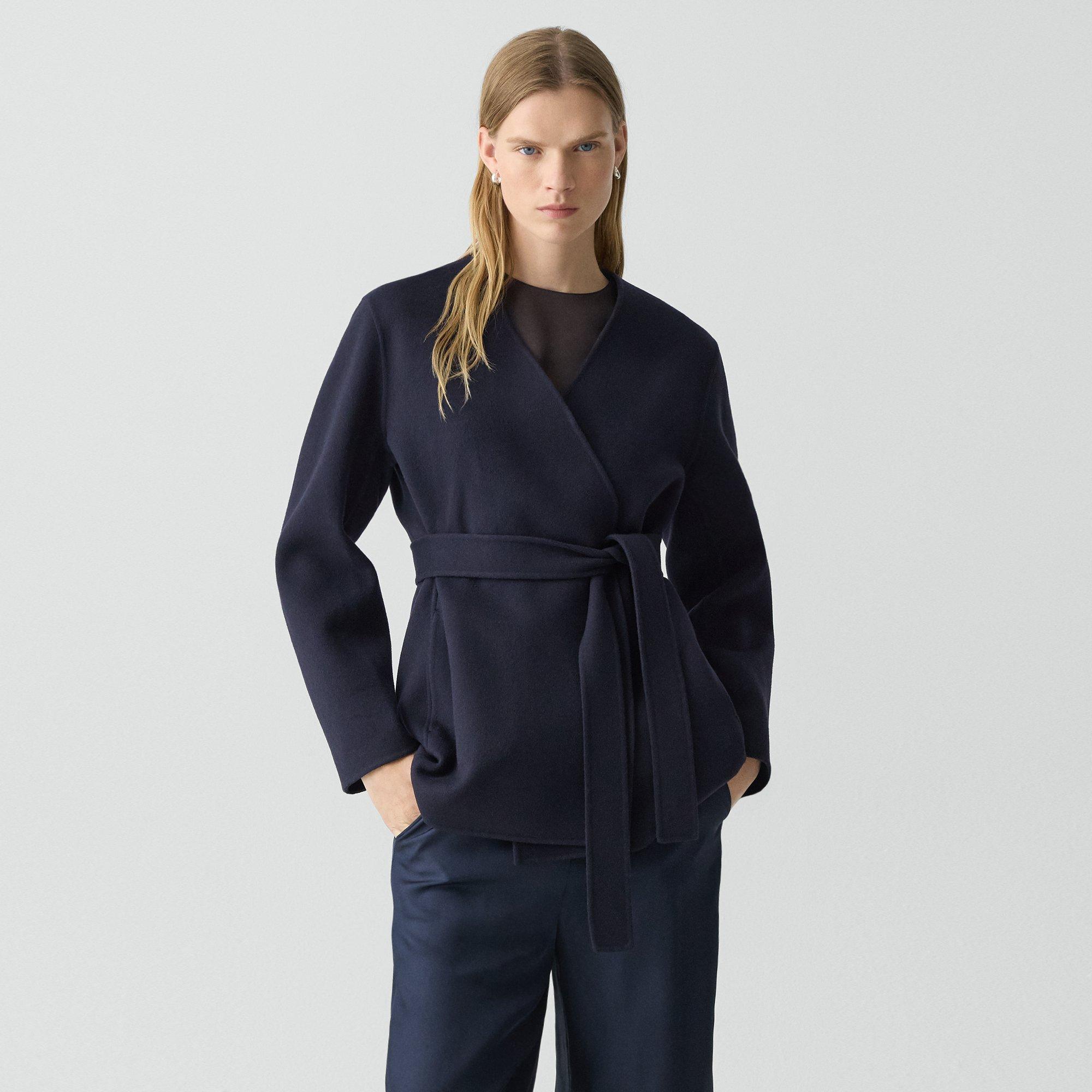 Theory Double-breasted Cardigan Jacket In Double-face Wool-cashmere In Black