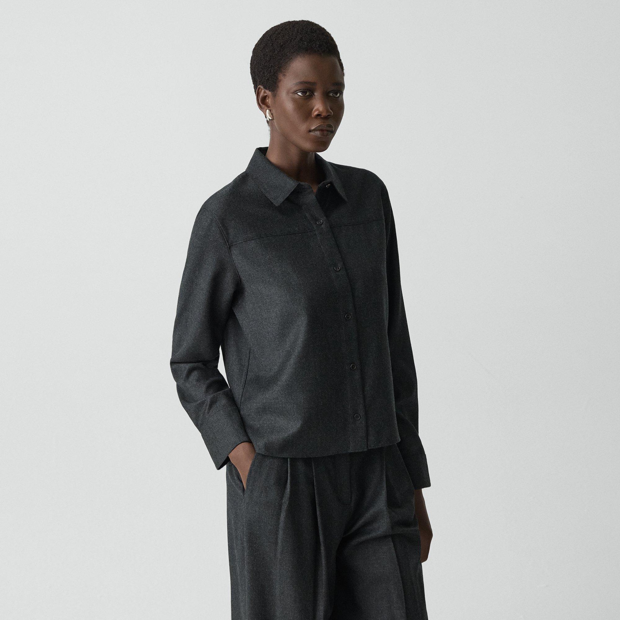 Theory Boxy Shirt In Sleek Flannel In Black