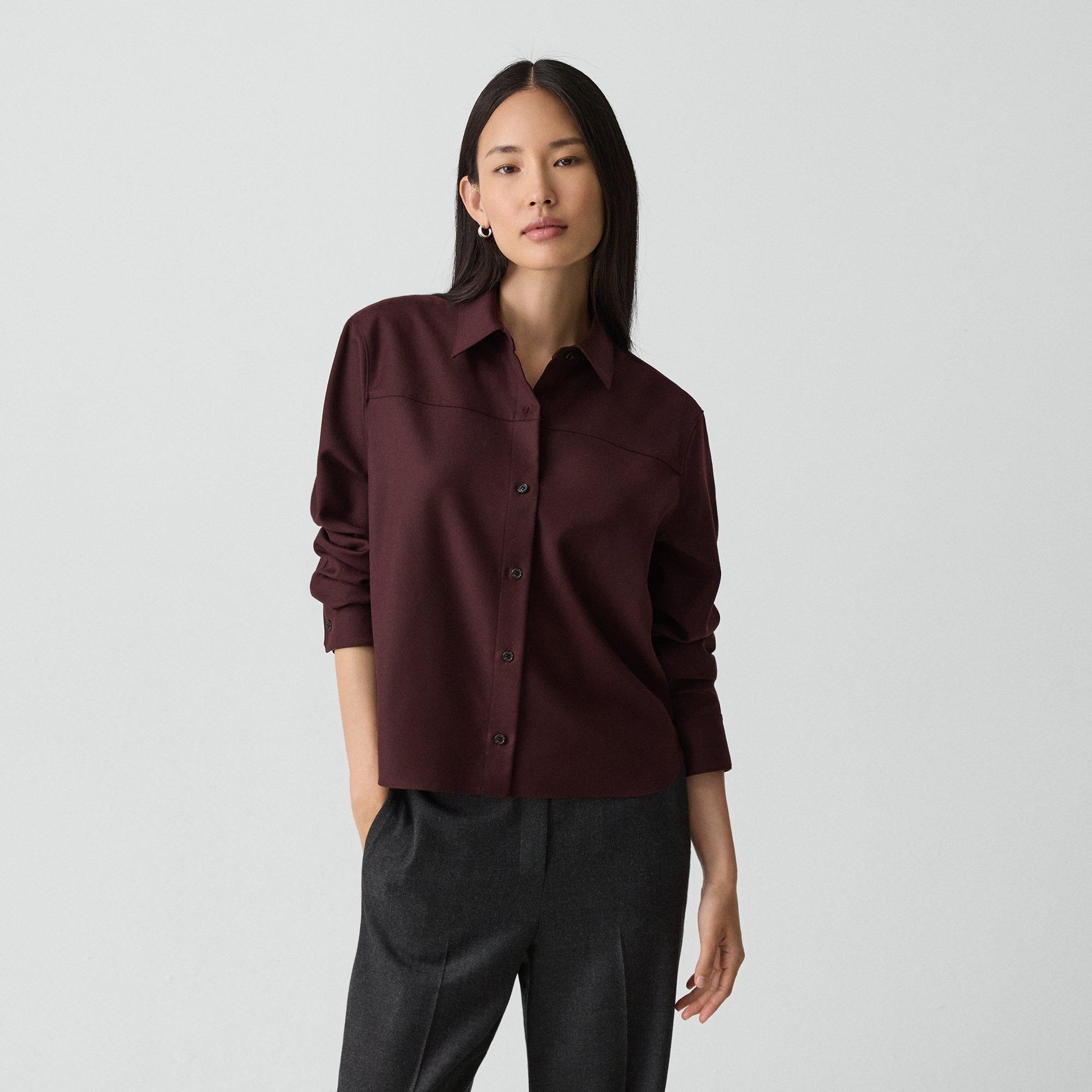 Theory Boxy Shirt In Sleek Flannel In Burgundy