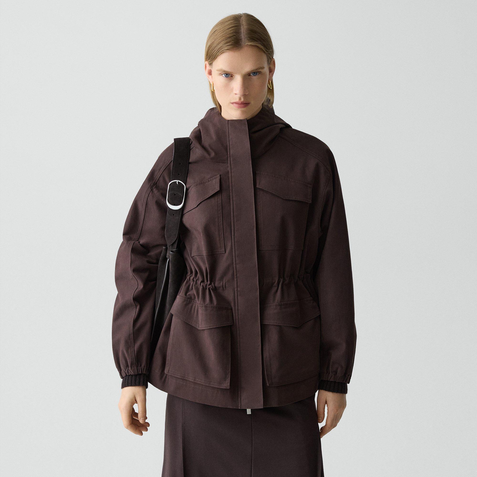 Theory Cinched Windbreaker Jacket In Brushed Chino In Brown