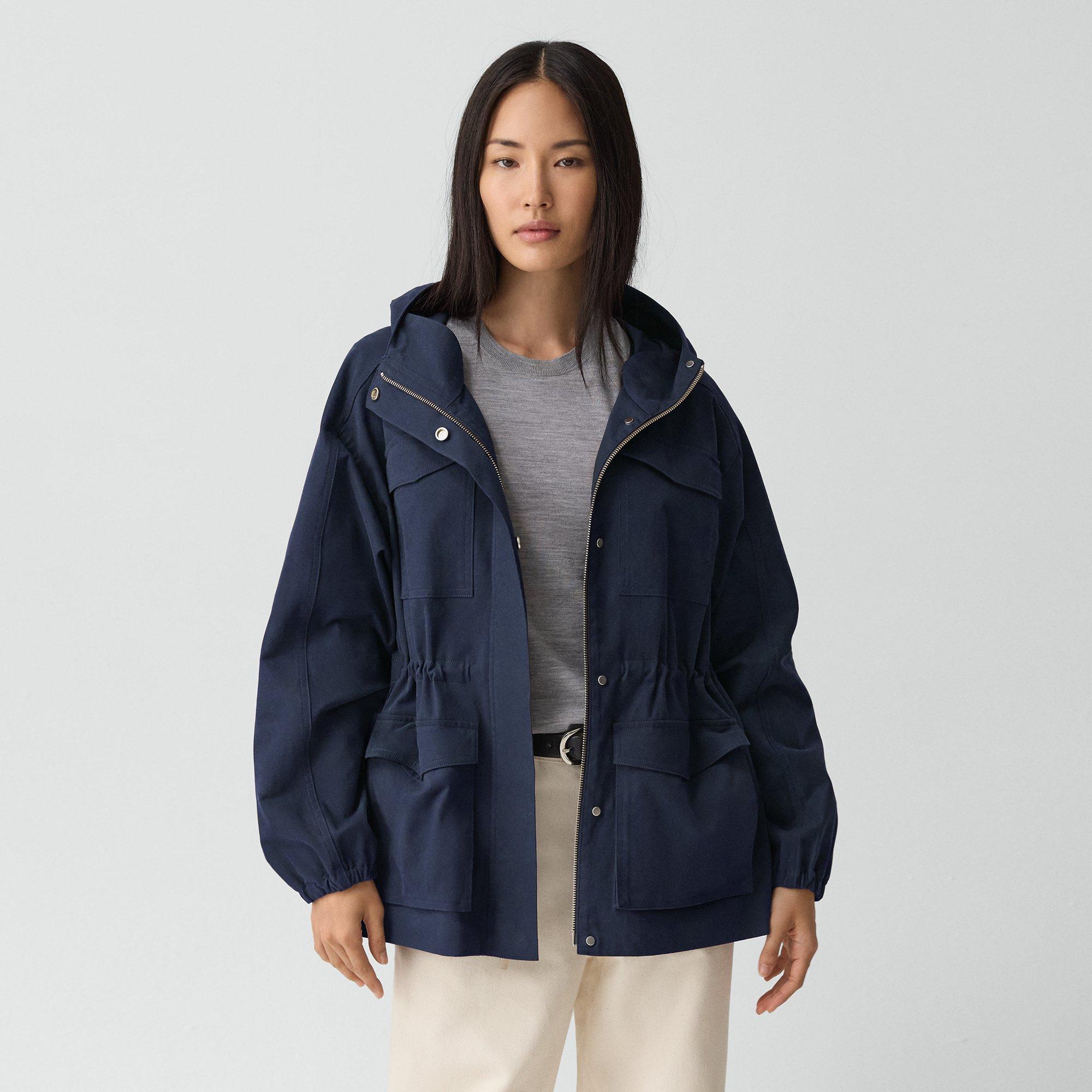Theory Cinched Windbreaker Jacket In Brushed Chino In Blue