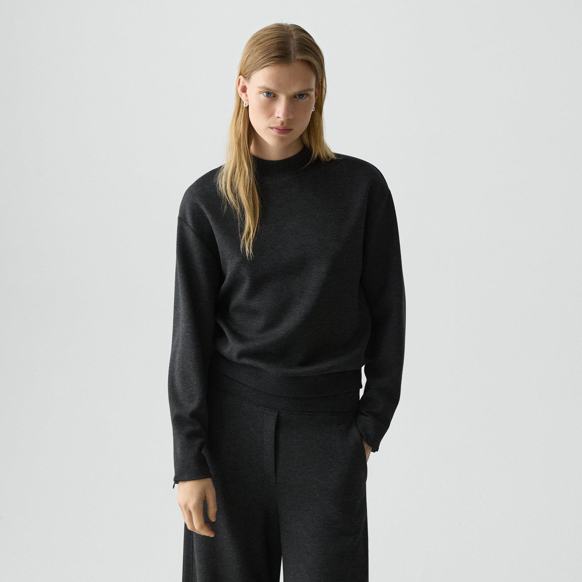 Theory Mock Neck Sweatshirt In Double-knit Jersey In Gray
