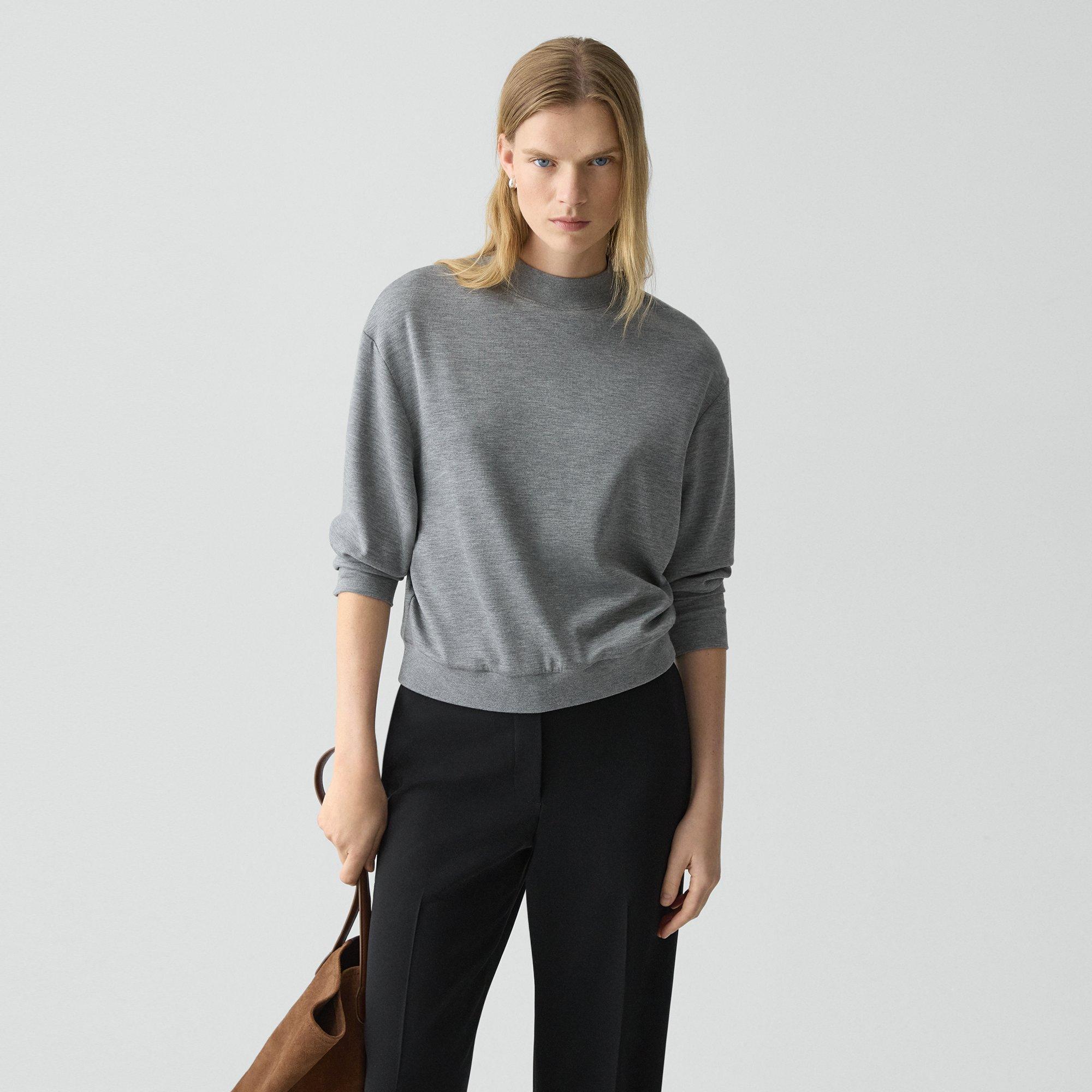 Theory Mock Neck Sweatshirt In Double-knit Jersey In Gray