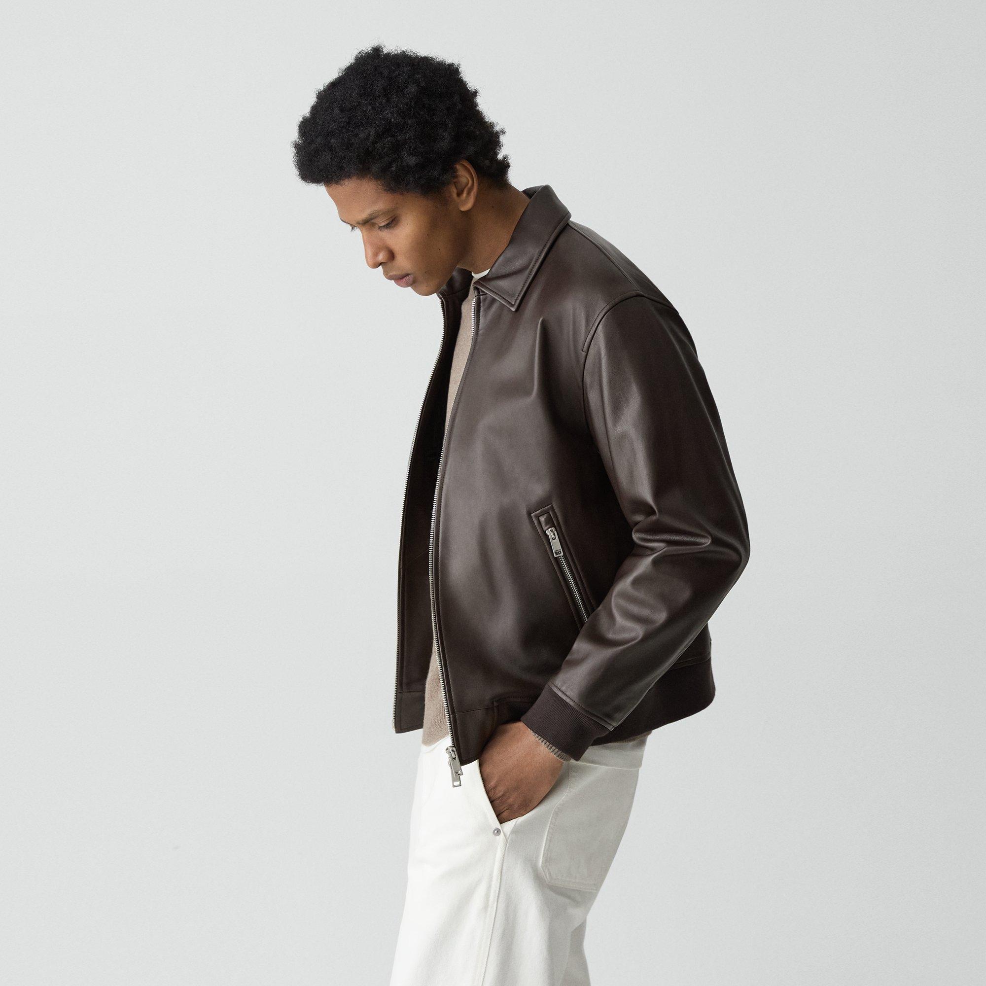 Theory Wyatt Zip Jacket In Leather In Brown