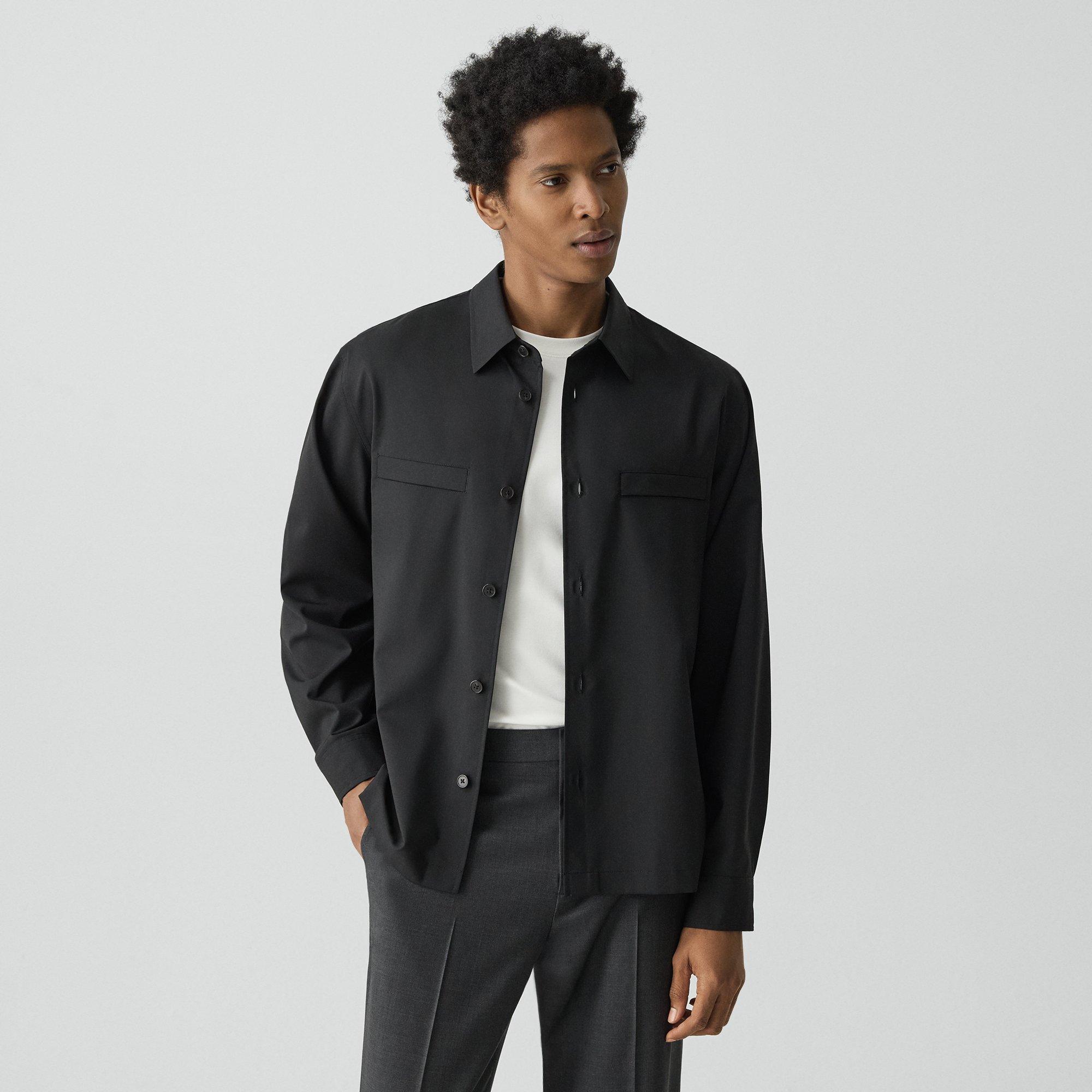 Theory Utility Overshirt In Motion Wool In Black