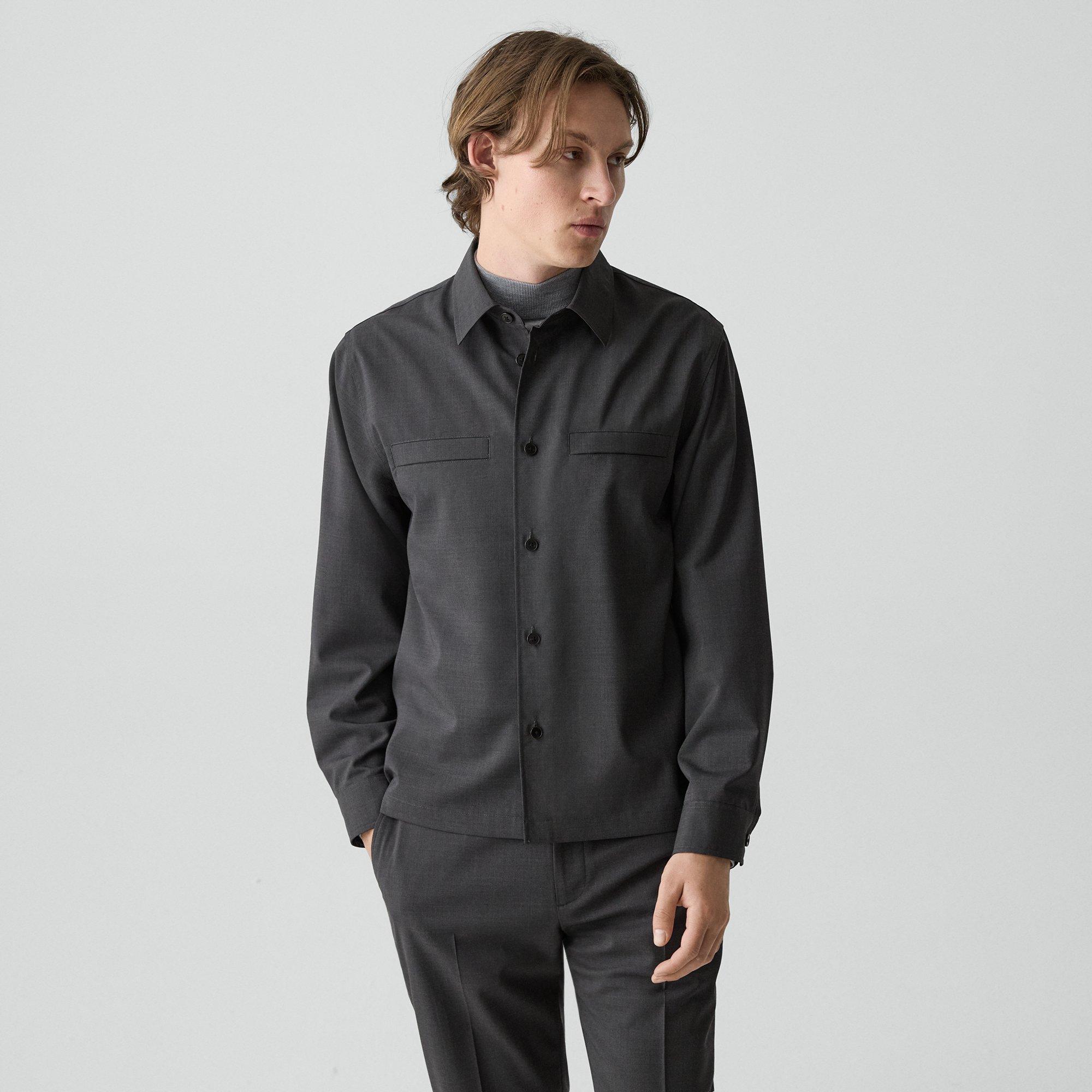 Theory Utility Overshirt In Motion Wool In Gray
