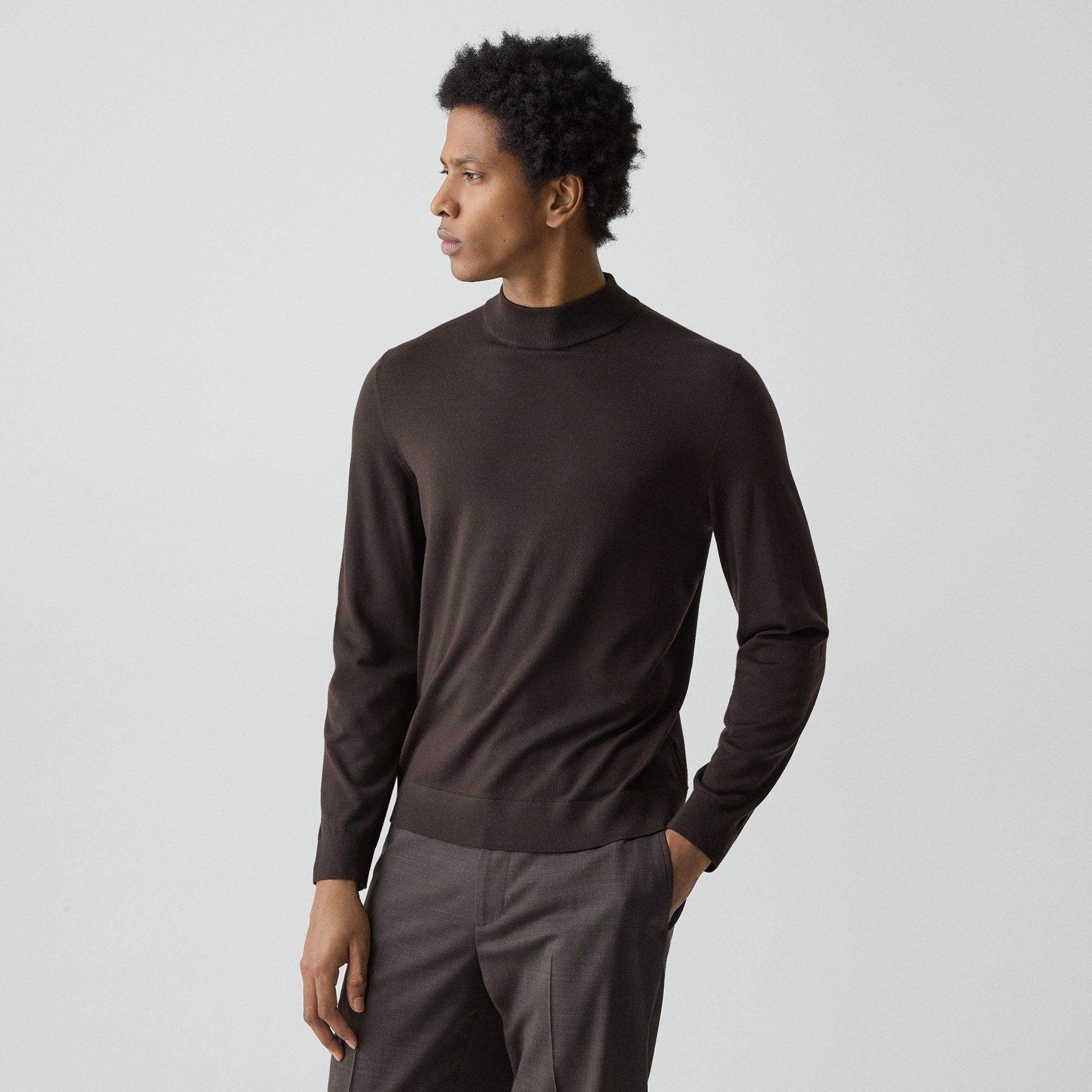 Theory Mock Neck Sweater In Regal Wool In Brown