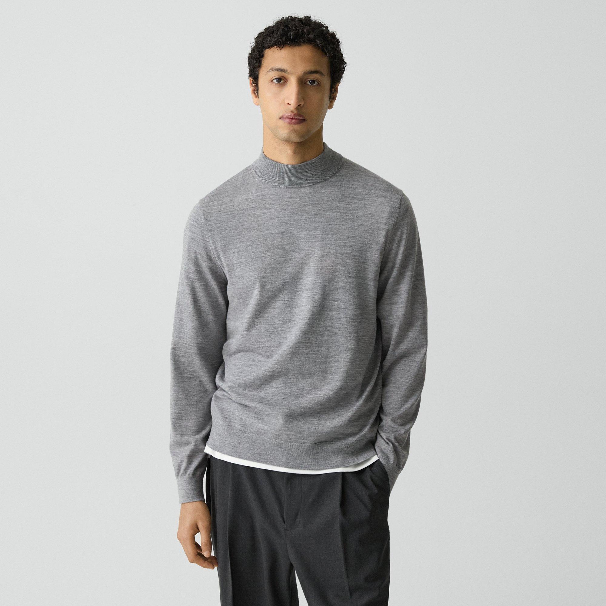Theory Mock Neck Sweater In Regal Wool In Gray