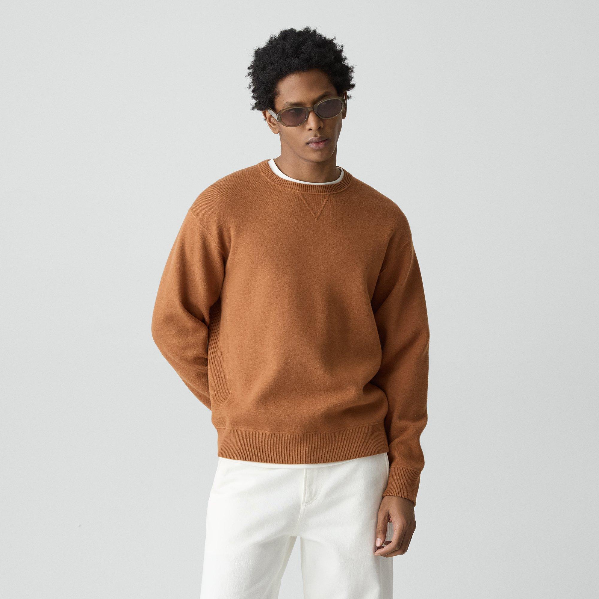 Theory Crewneck Sweatshirt In Wool Bilen In Brown