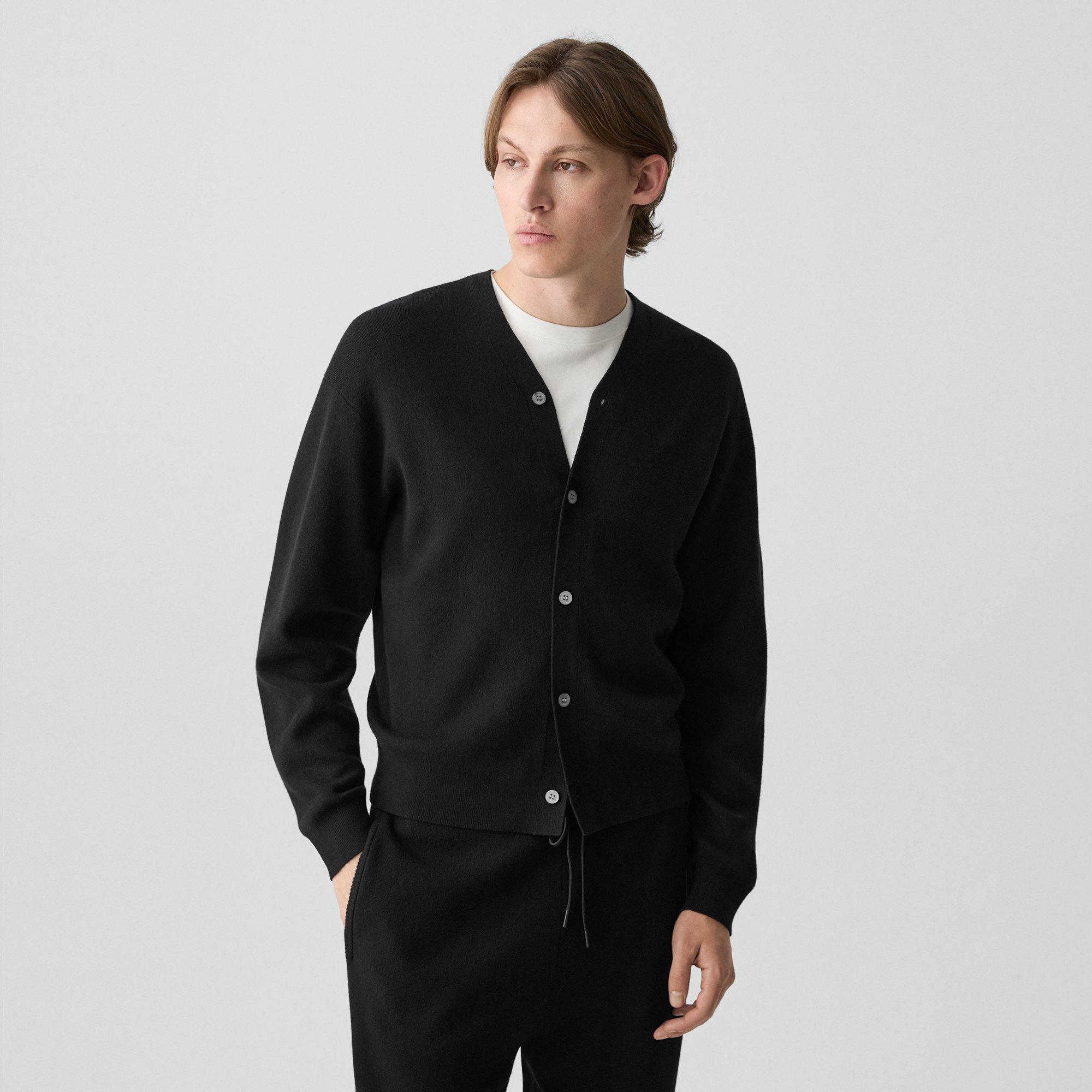 Theory V-neck Cardigan In Wool Bilen In Black