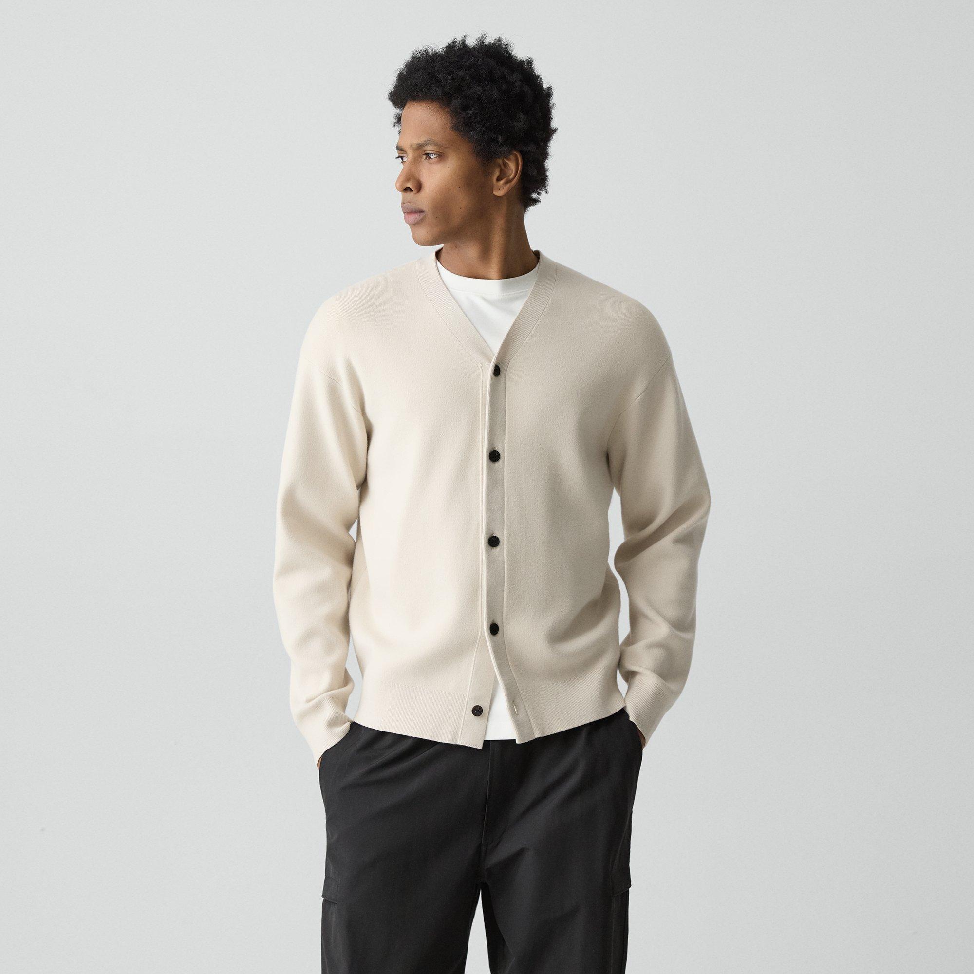 Theory V-neck Cardigan In Wool Bilen In Neutral