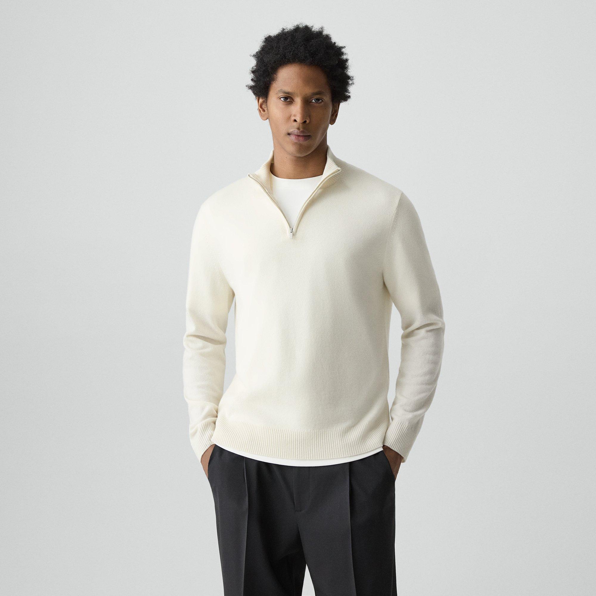 Theory Hilles Quarter-zip Sweater In Cashmere In White