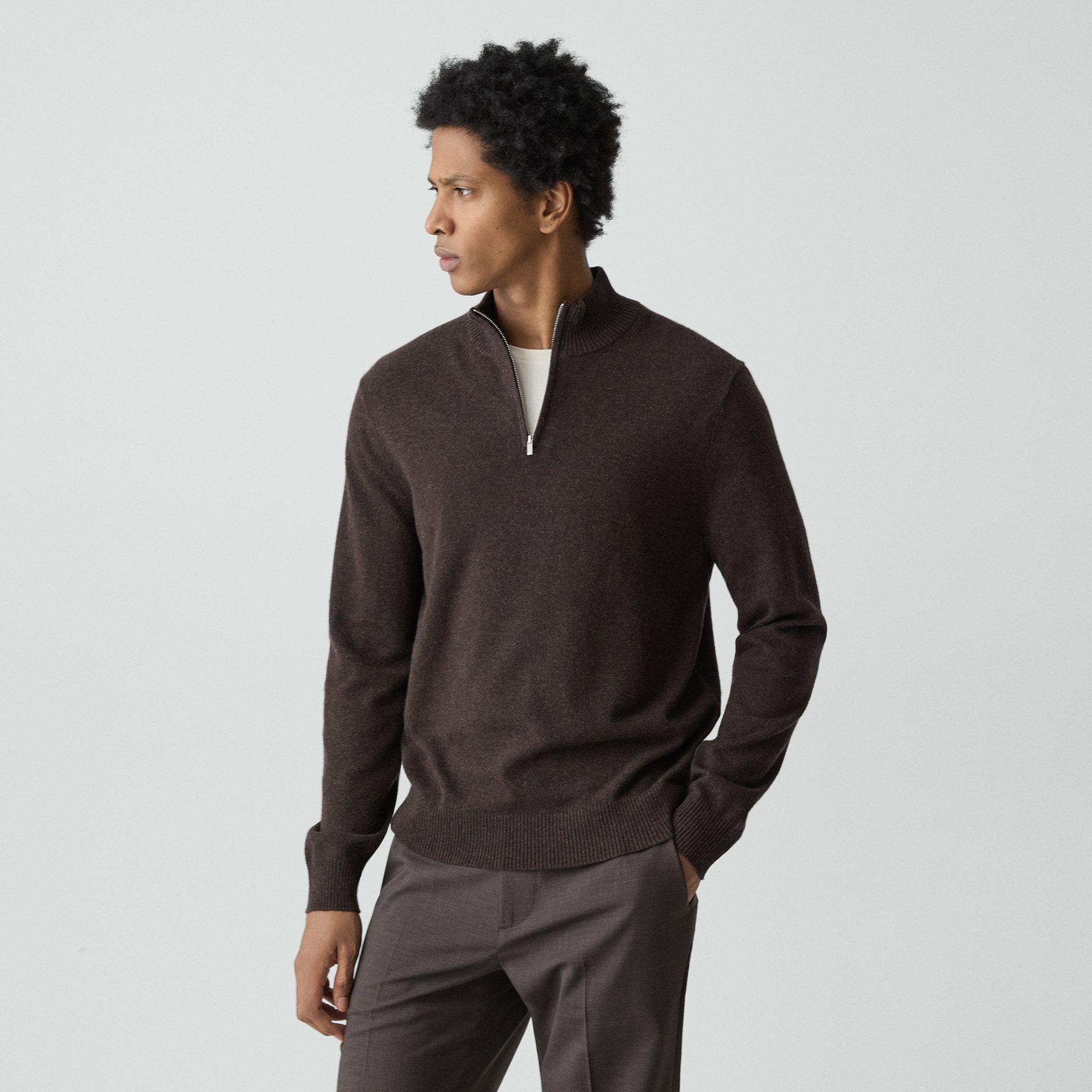 Theory Hilles Quarter-zip Sweater In Cashmere In Brown