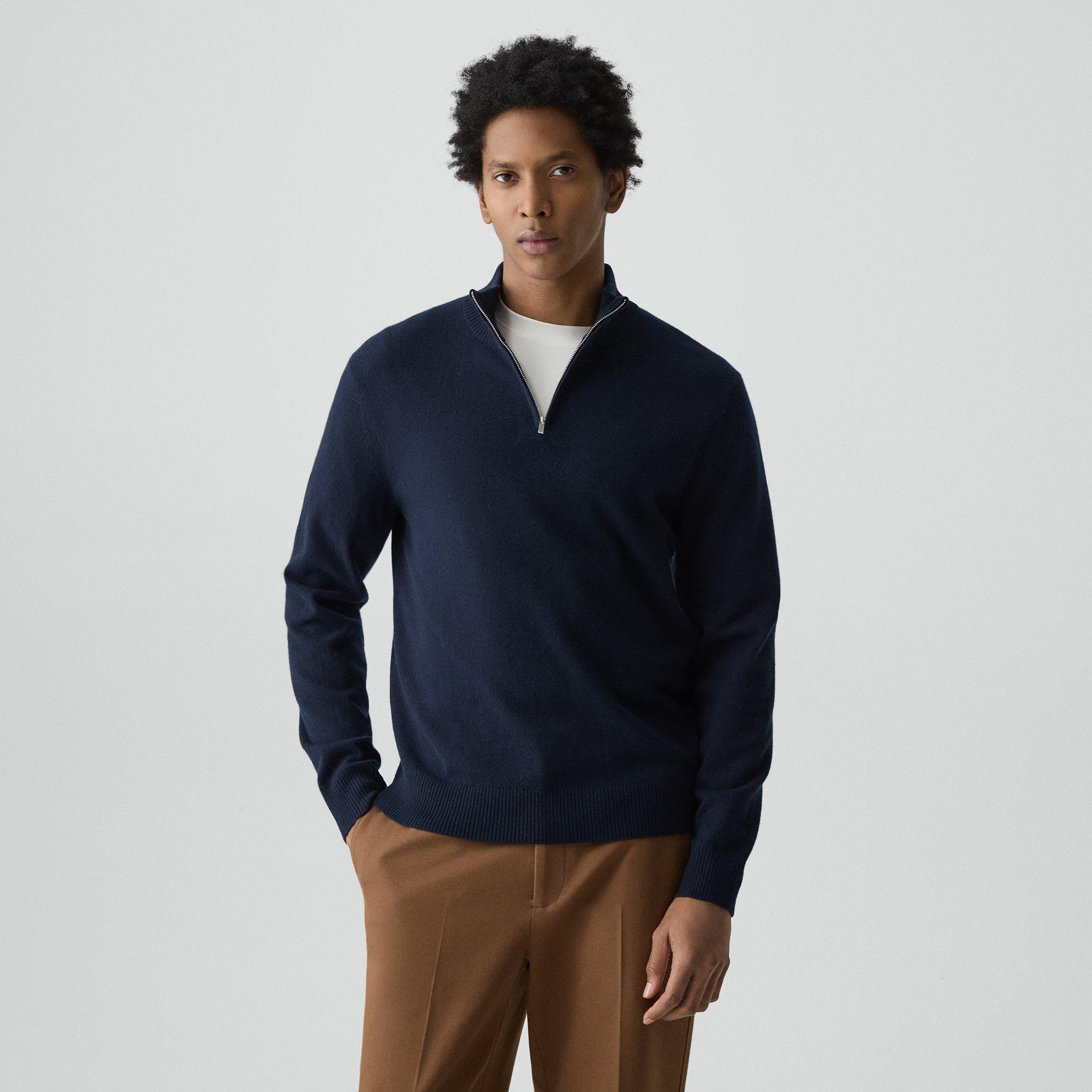 Theory Hilles Quarter-zip Sweater In Cashmere In Blue