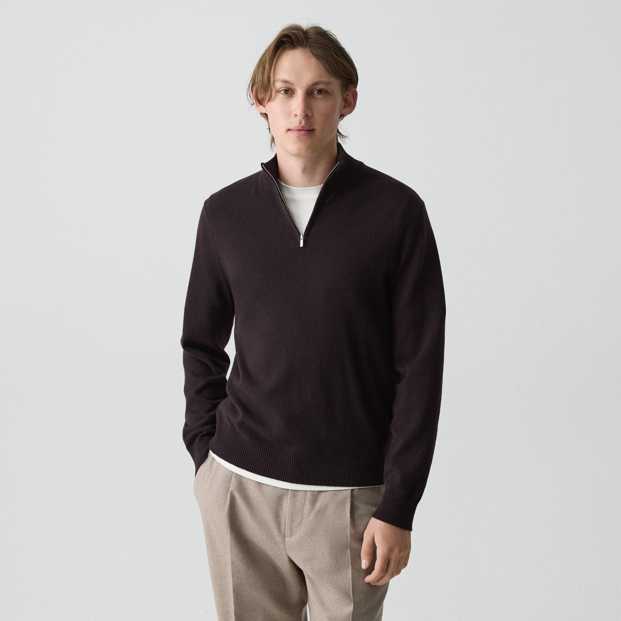 Theory Hilles Quarter-zip Sweater In Cashmere In Brown